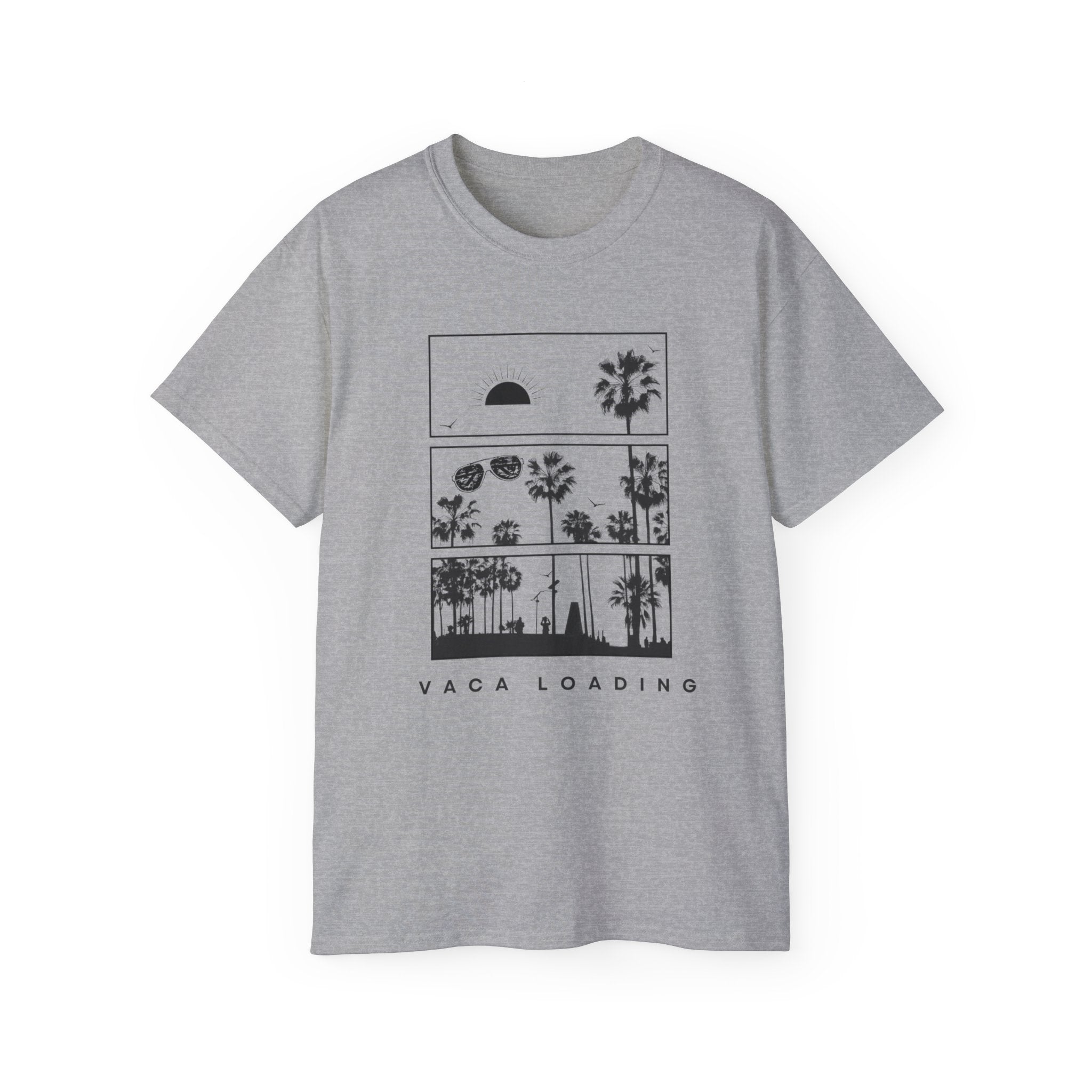 Vacation Loading T‑Shirt — Retro Palm & Sunset Graphic Tee