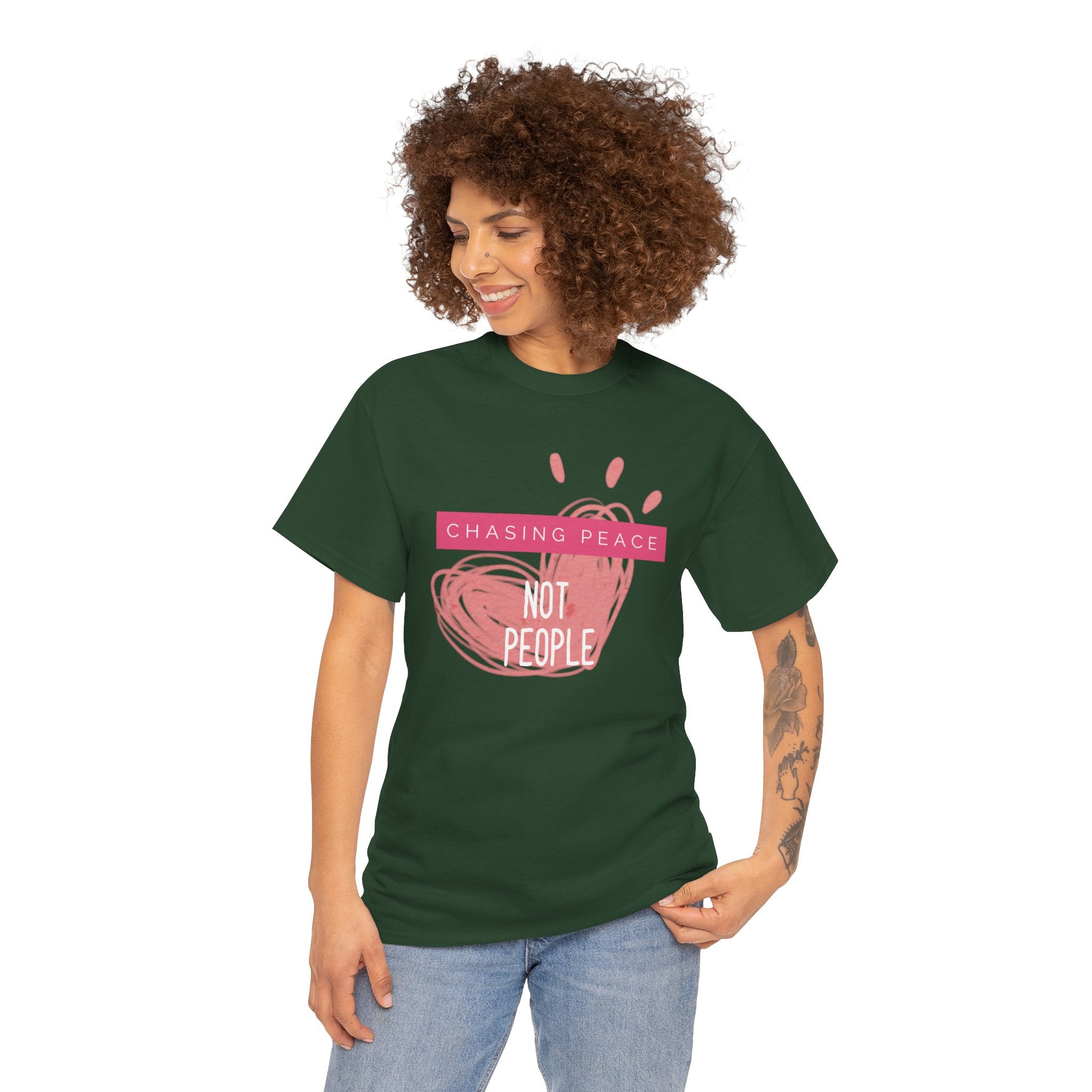 Chasing Peace Not People Tee — Pink Graphic Mental Health Awareness T‑Shirt