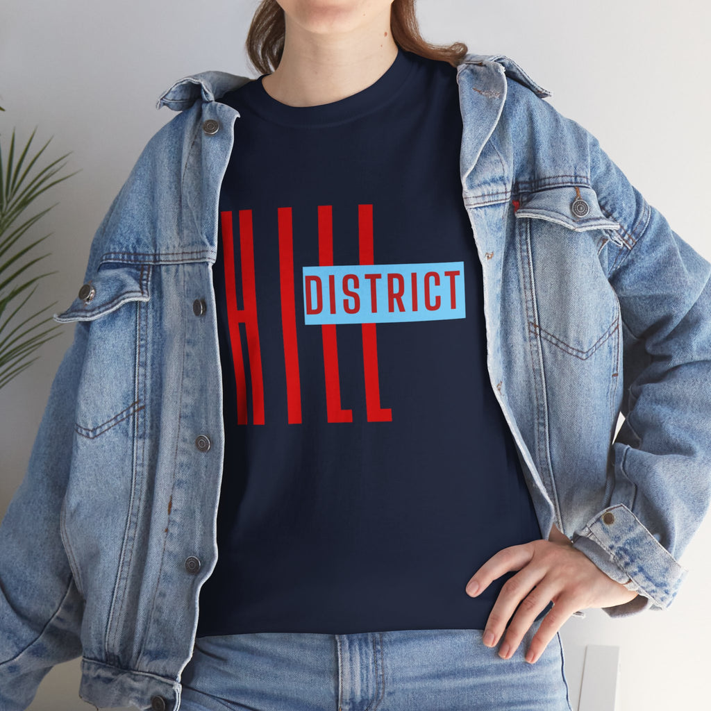 Hill District T-Shirt — Retro Red & Blue 'DISTRICT' Graphic Tee