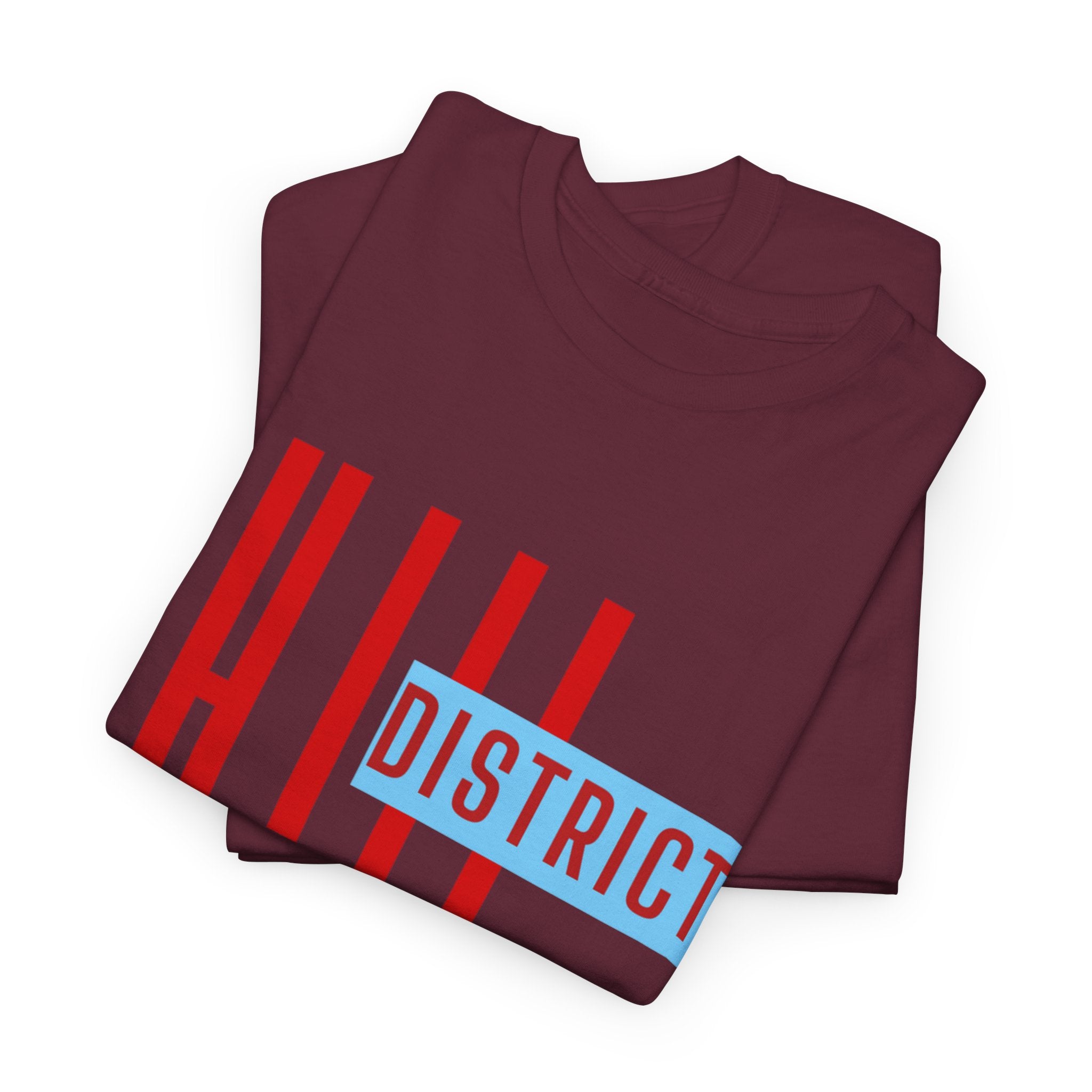 Hill District T-Shirt — Retro Red & Blue 'DISTRICT' Graphic Tee