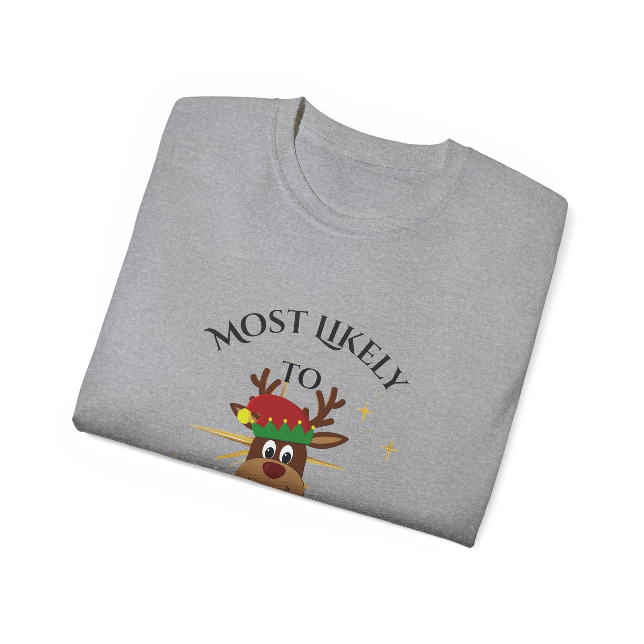 Most Likely to DJ Christmas Party Tee, Holiday T-Shirt, Funny Christmas Gift, Unisex Cotton Shirt, Party Outfit, Festive Apparel