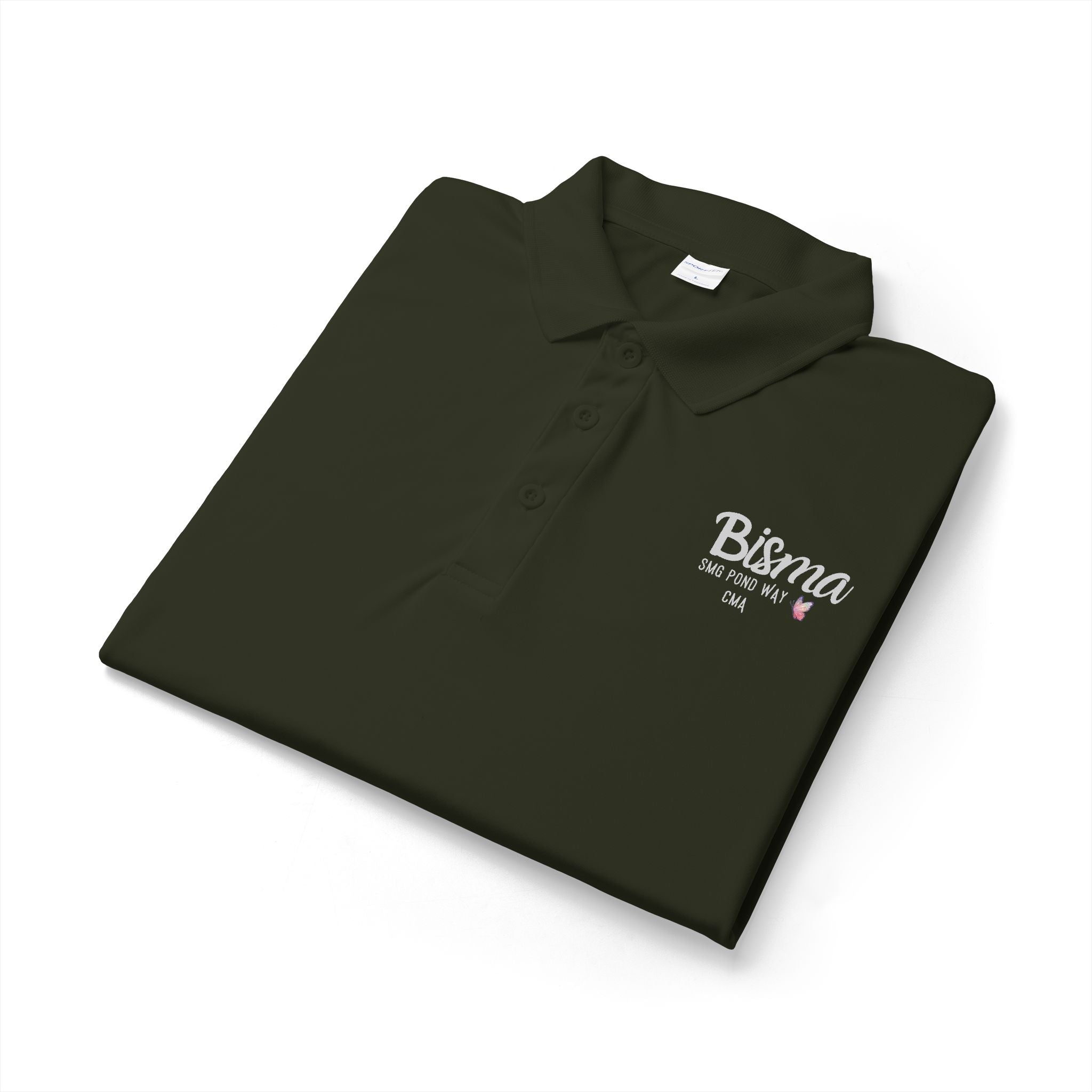 Bisma Work Polo Grey Script with Butterfly