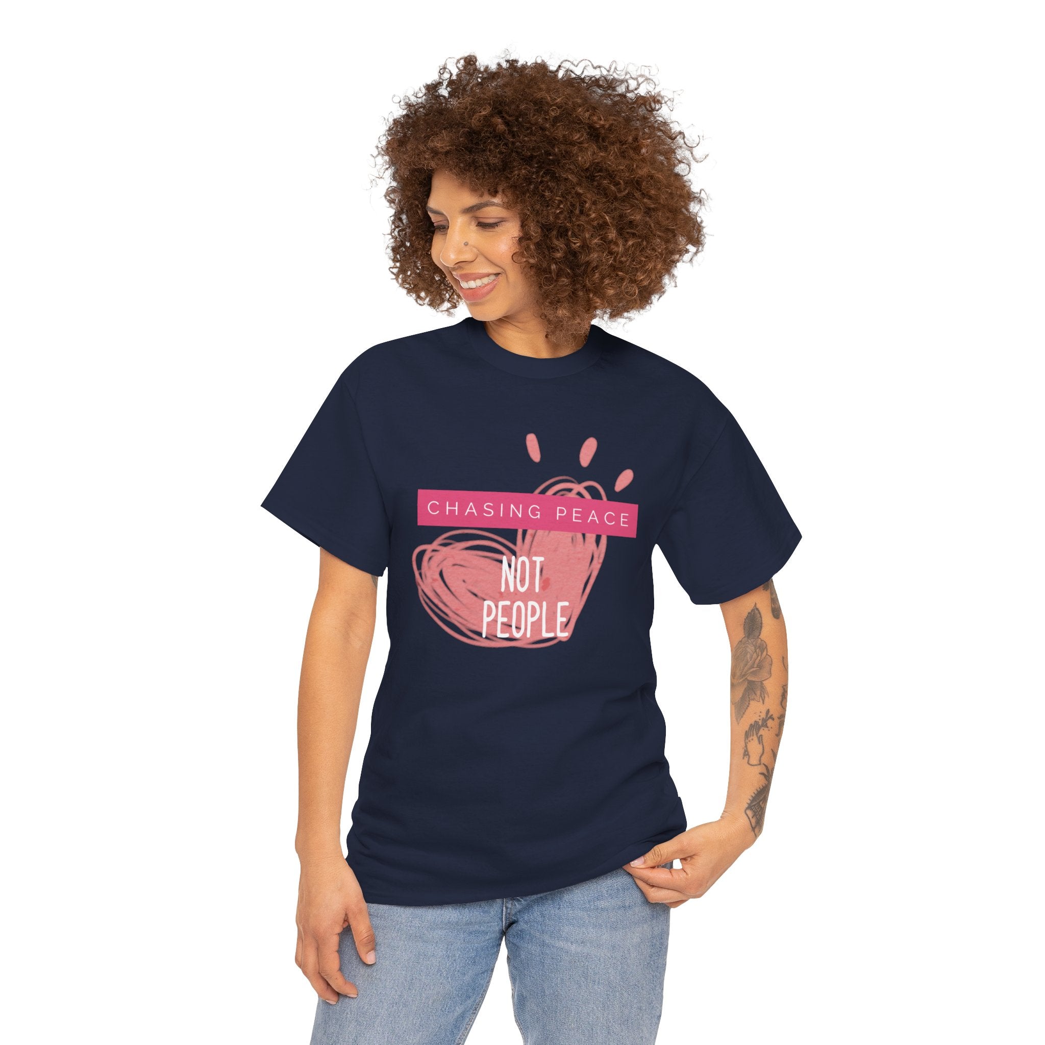 Chasing Peace Not People Tee — Pink Graphic Mental Health Awareness T‑Shirt