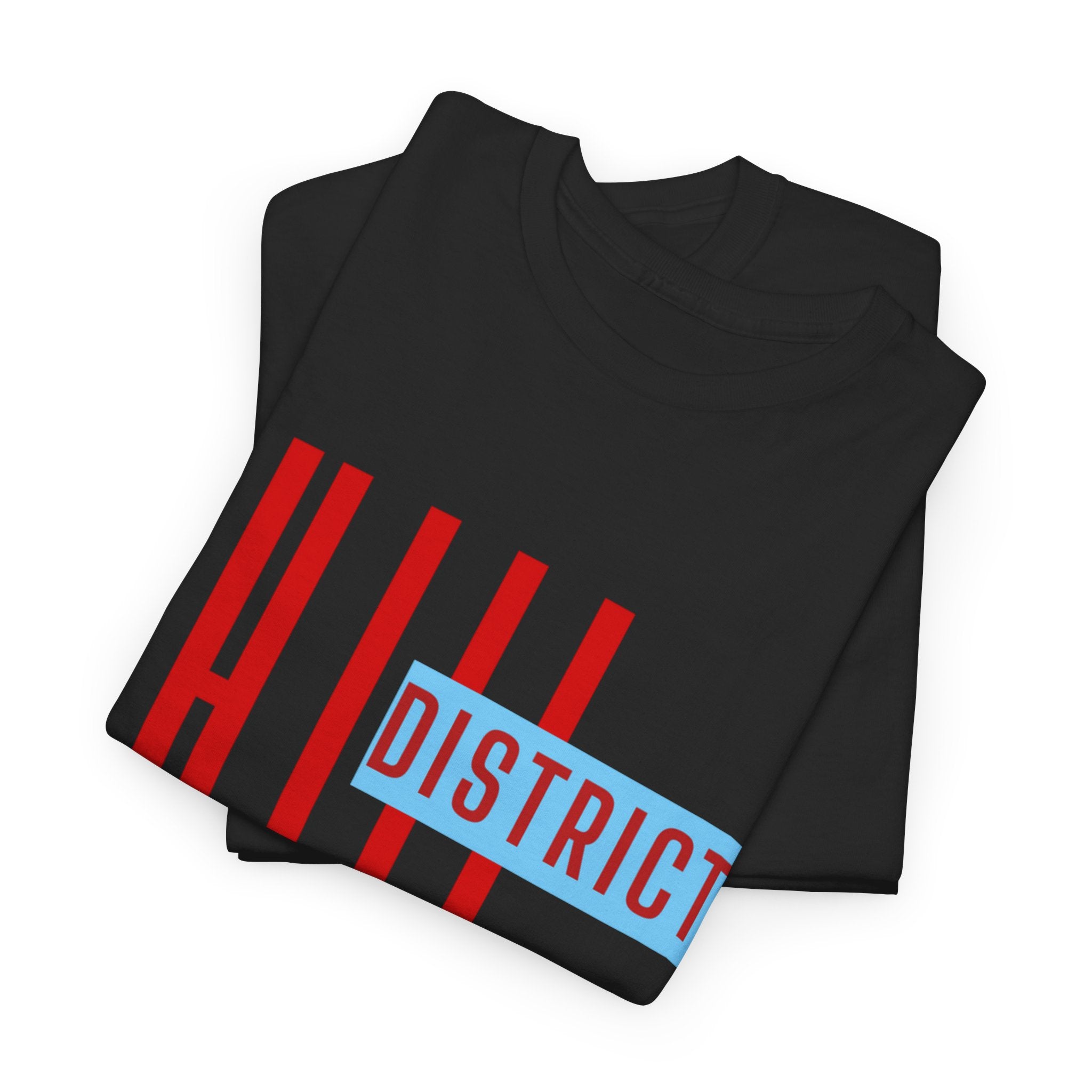 Hill District T-Shirt — Retro Red & Blue 'DISTRICT' Graphic Tee