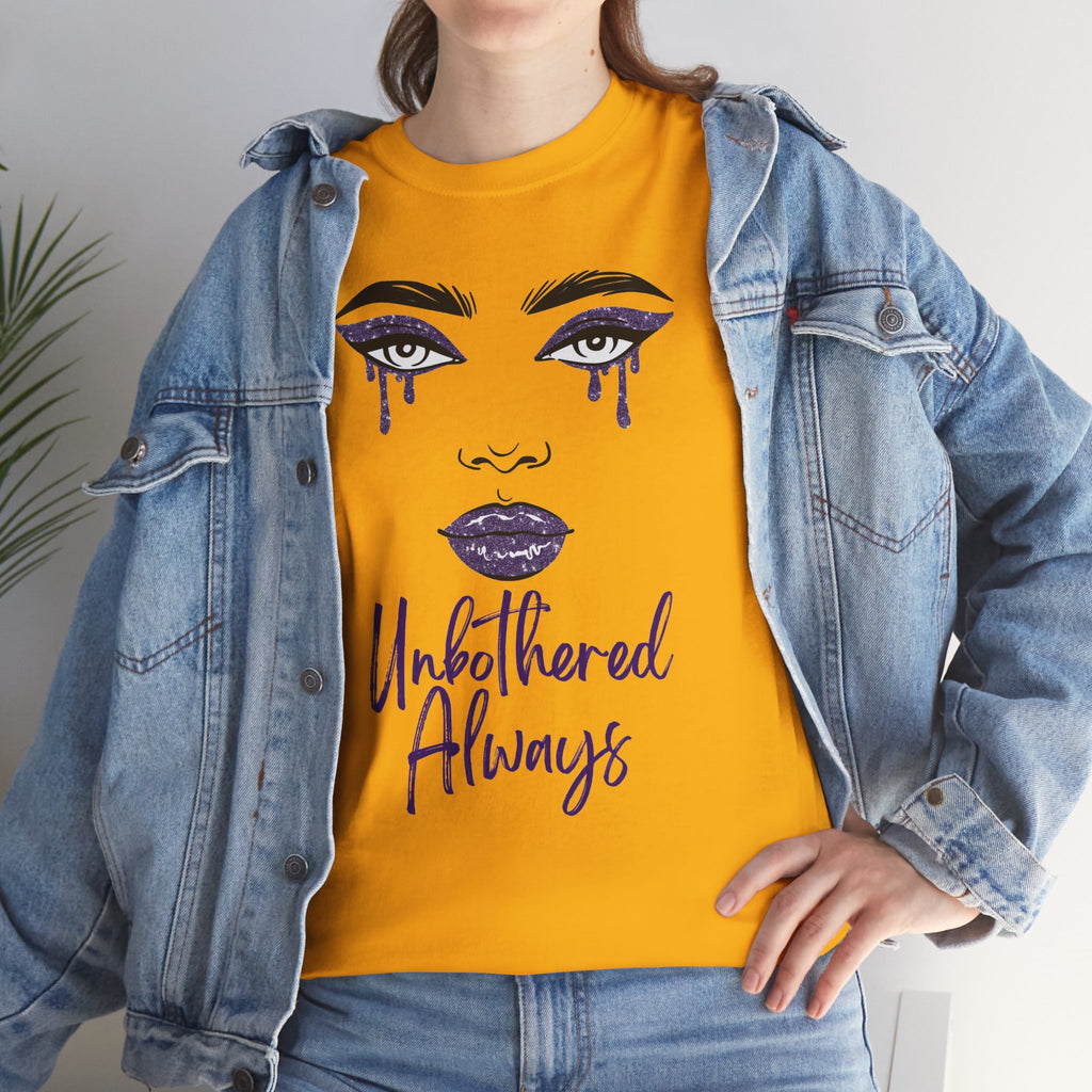 "Unbothered Always" Graphic Tee — Feminine Tear-Track Face Design