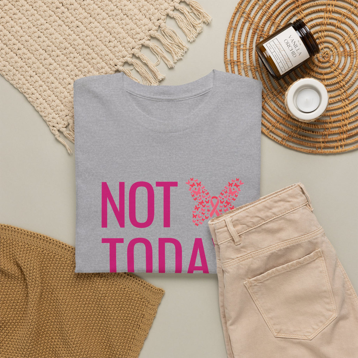 Not Today Cancer T-Shirt — Pink Butterfly Breast Cancer Awareness Tee