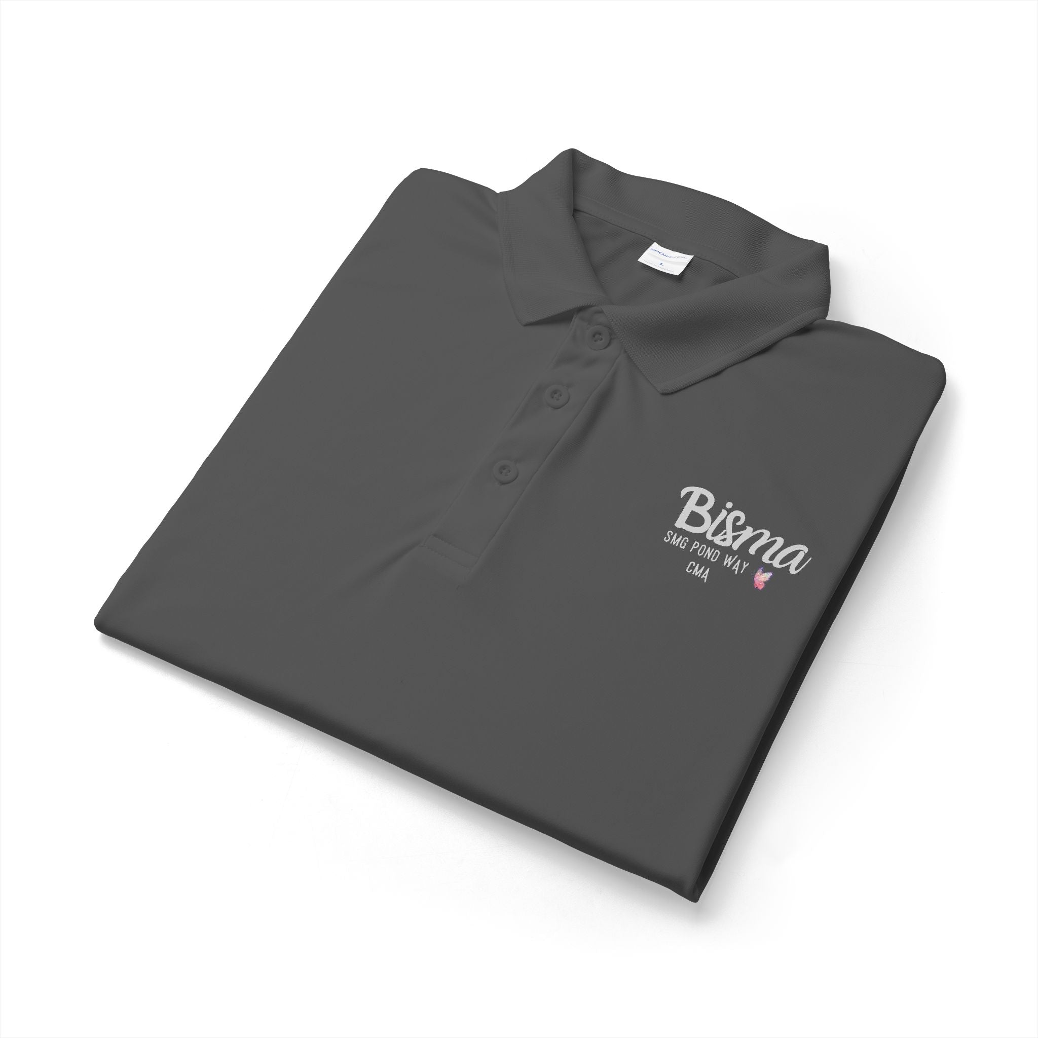 Bisma Work Polo Grey Script with Butterfly