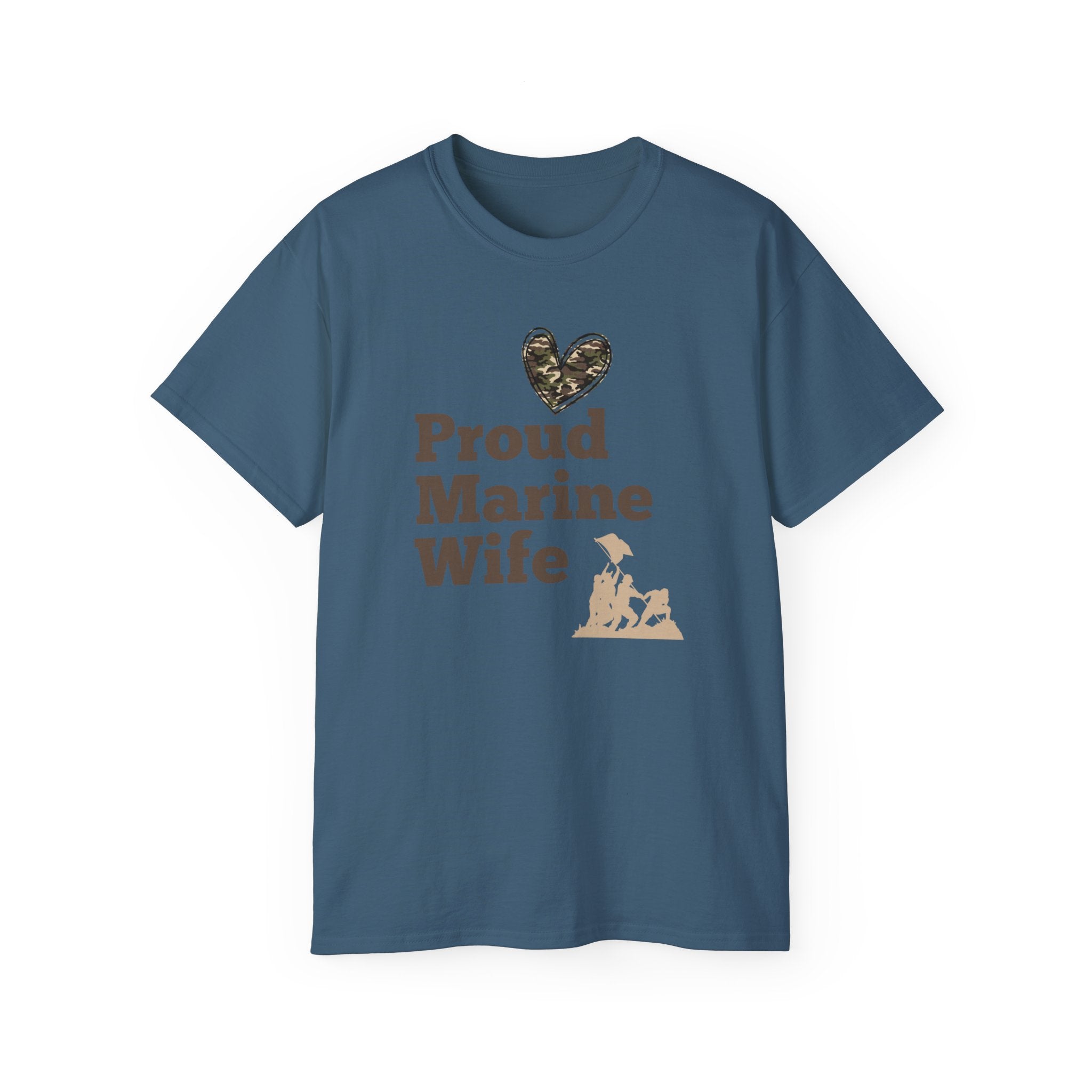 Proud Marine Wife T-Shirt — Camouflage Heart & Marine Family Tee