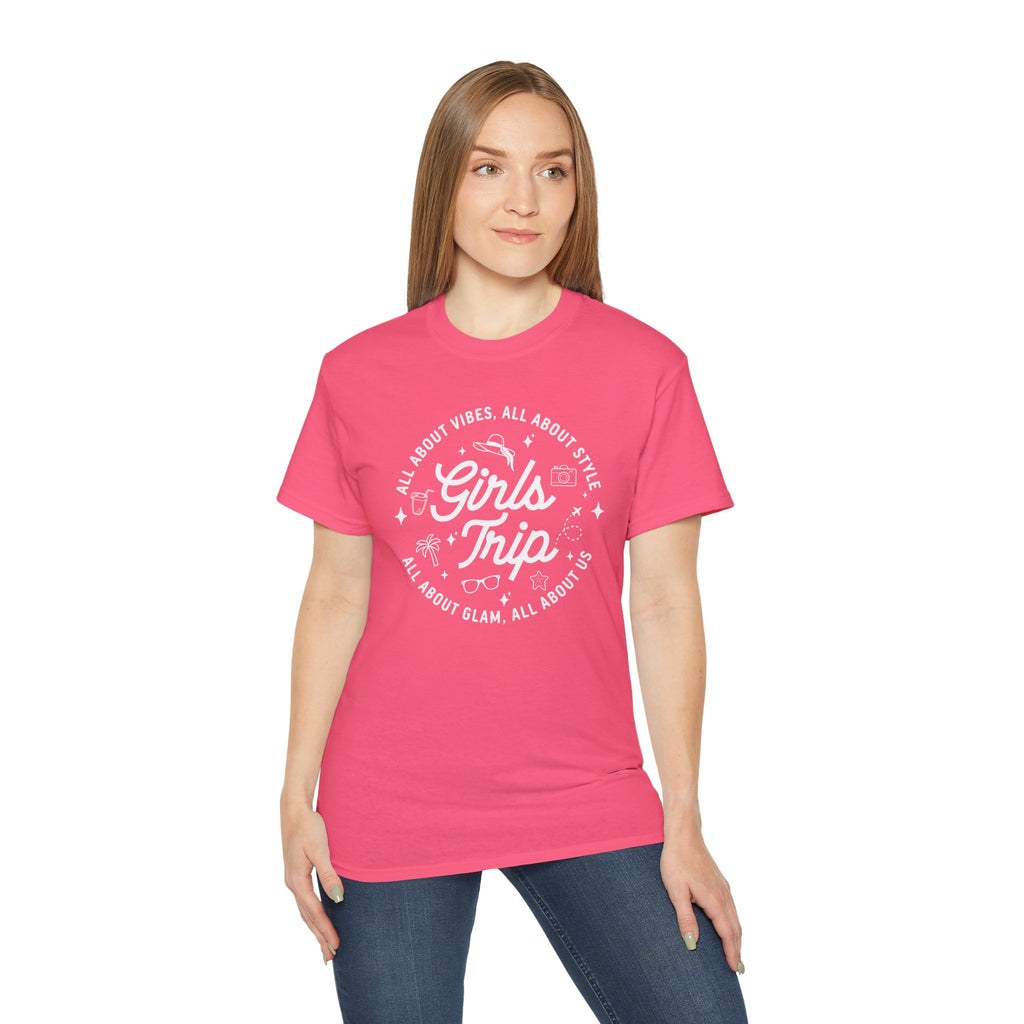 Girls Trip T-Shirt — 'All About Vibes, All About Style' Graphic Tee for Bachelorette & Vacation