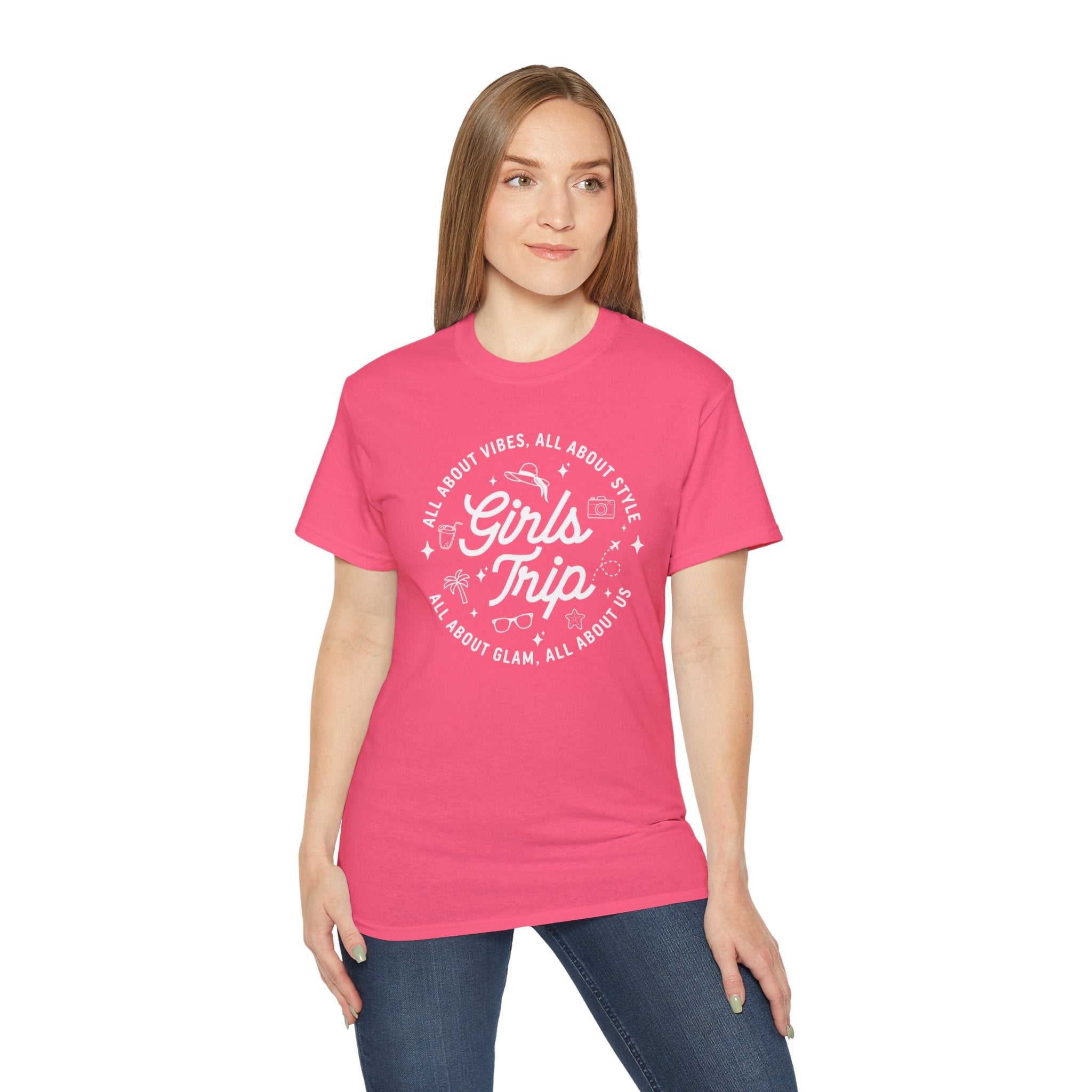 Girls Trip T-Shirt — 'All About Vibes, All About Style' Graphic Tee for Bachelorette & Vacation