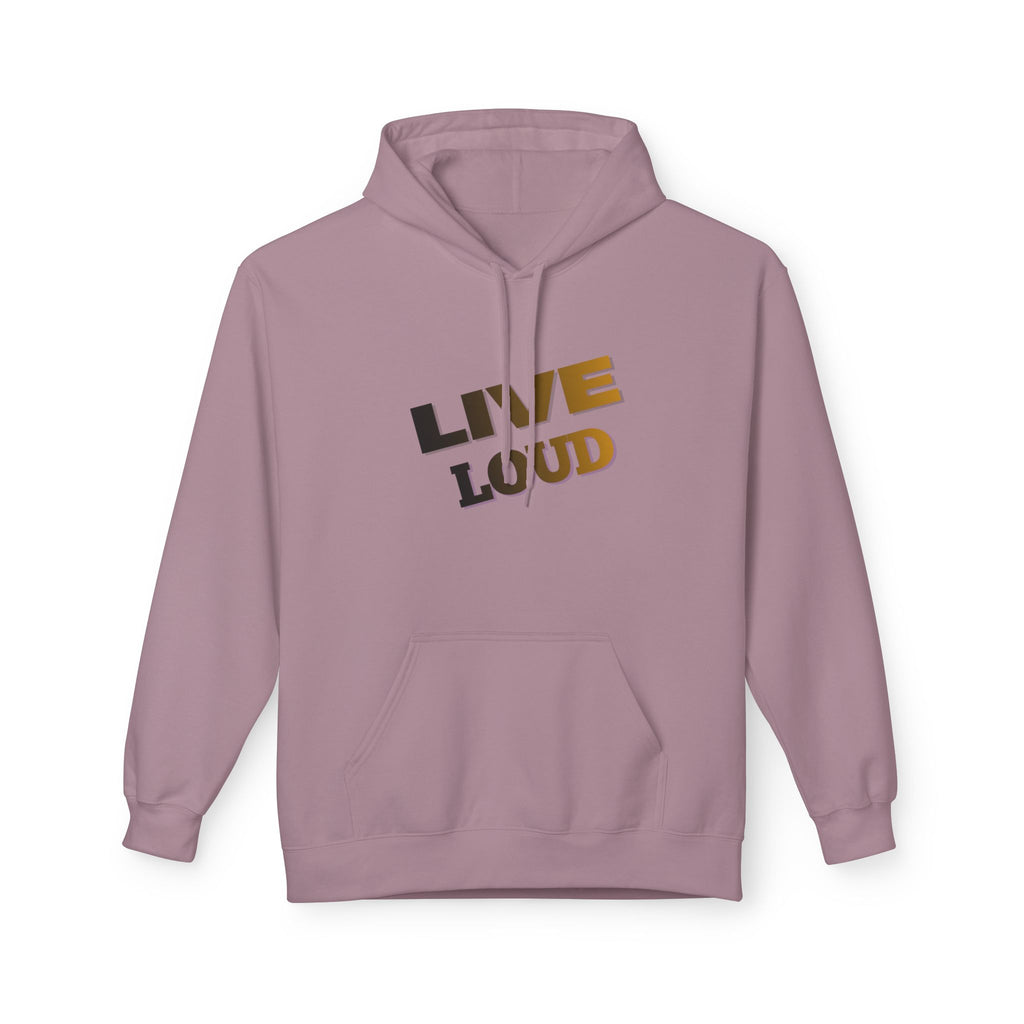 Live Loud Hoodie — Bold Diagonal Text Graphic Pullover