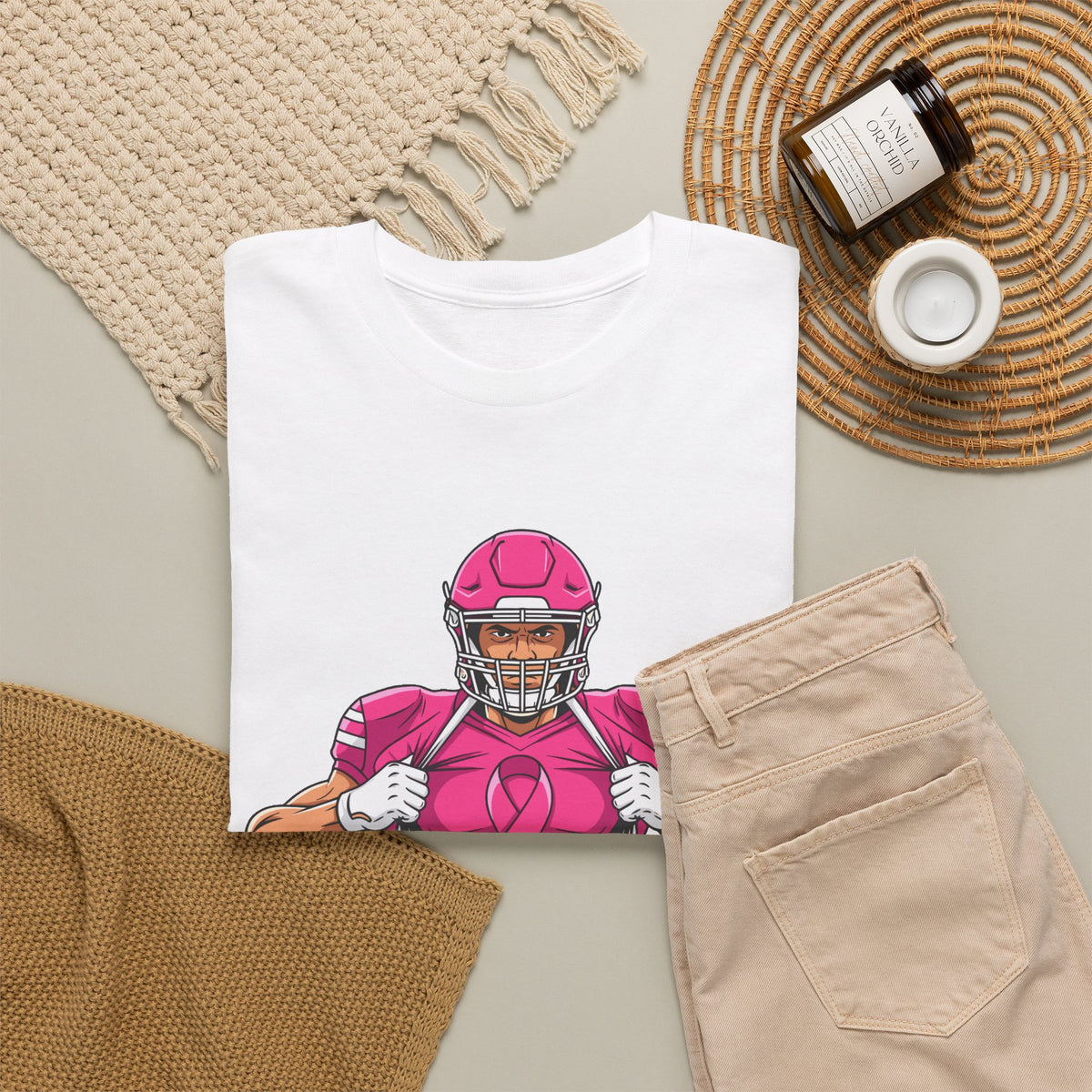 Football Player Revealing Pink Ribbon Tee — Breast Cancer Awareness Sports Shirt
