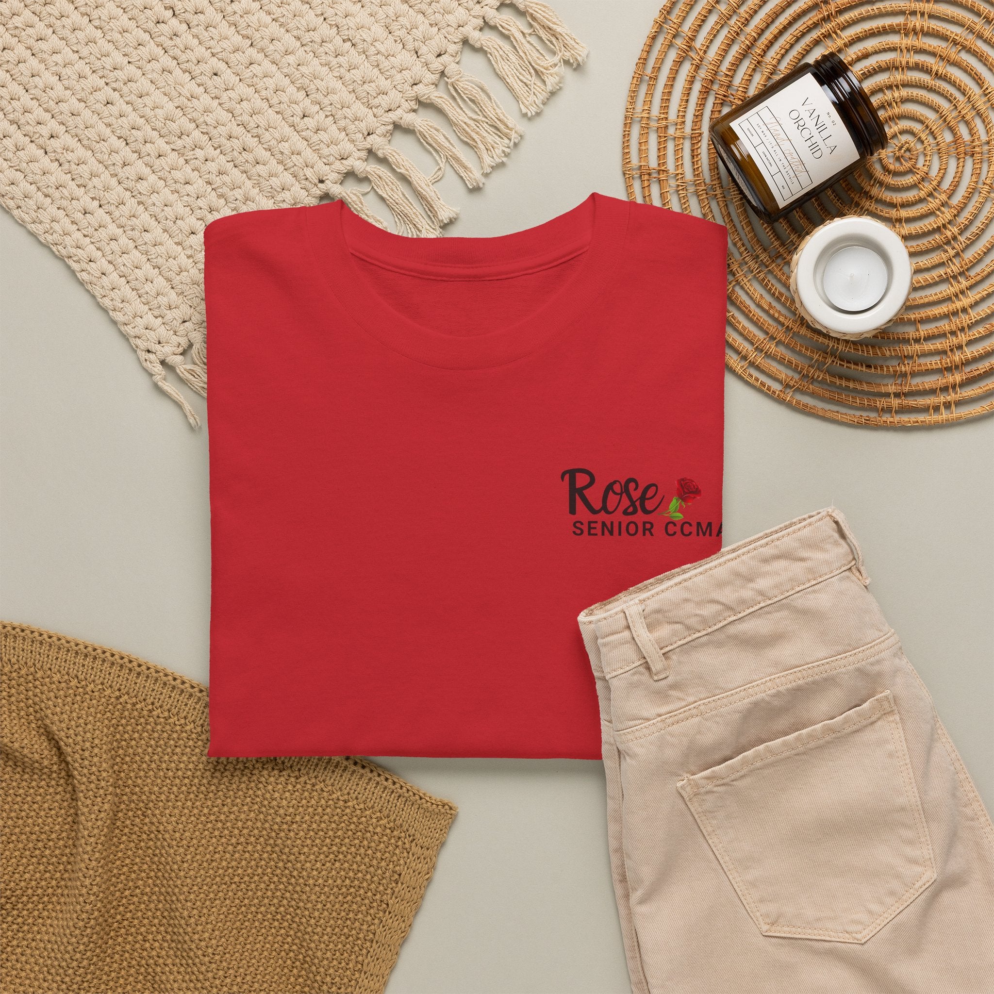 Rose Graphic Tee — "Rose" Script Chest Design