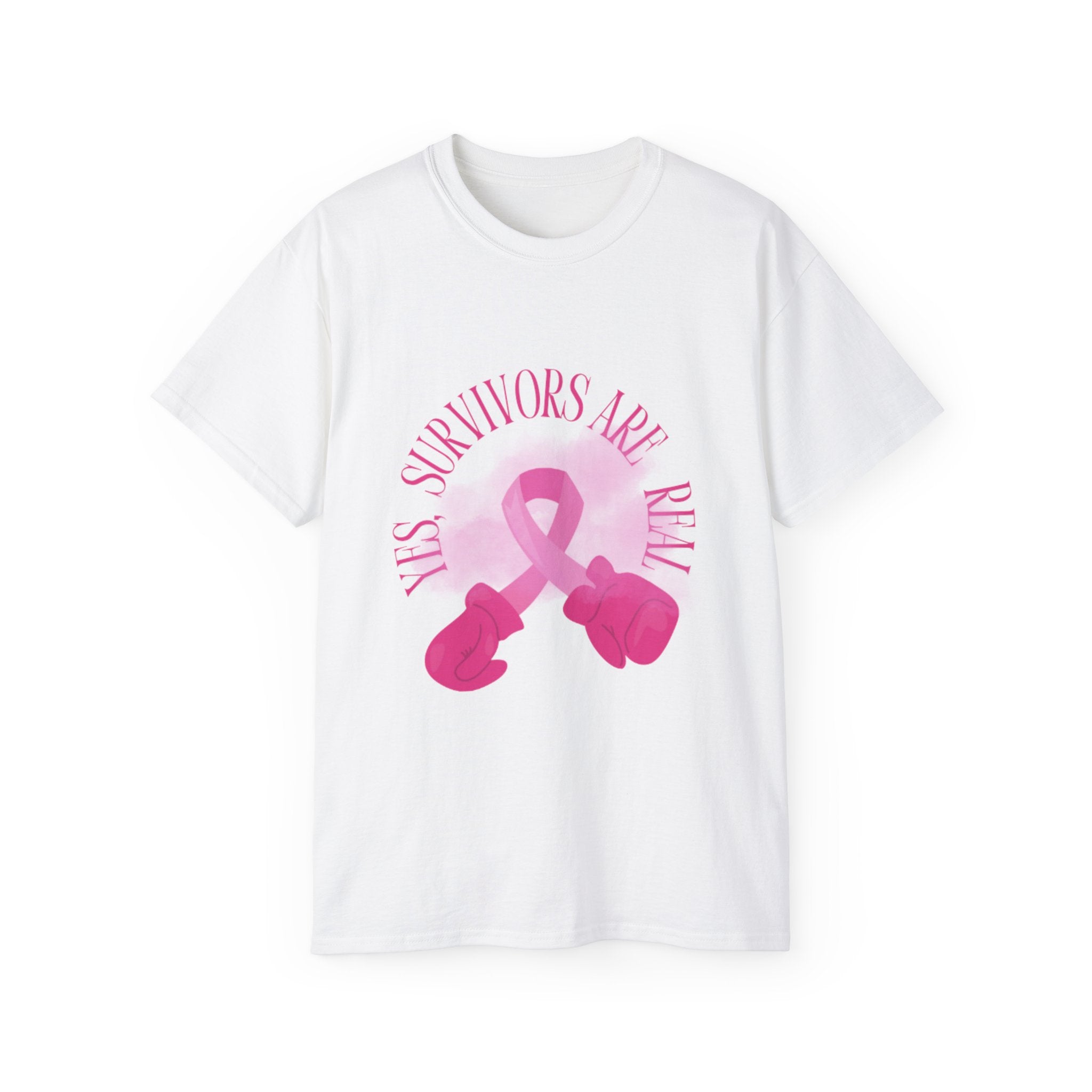 Breast Cancer Survivors Are Real T-Shirt — Pink Ribbon Boxing Gloves Tee