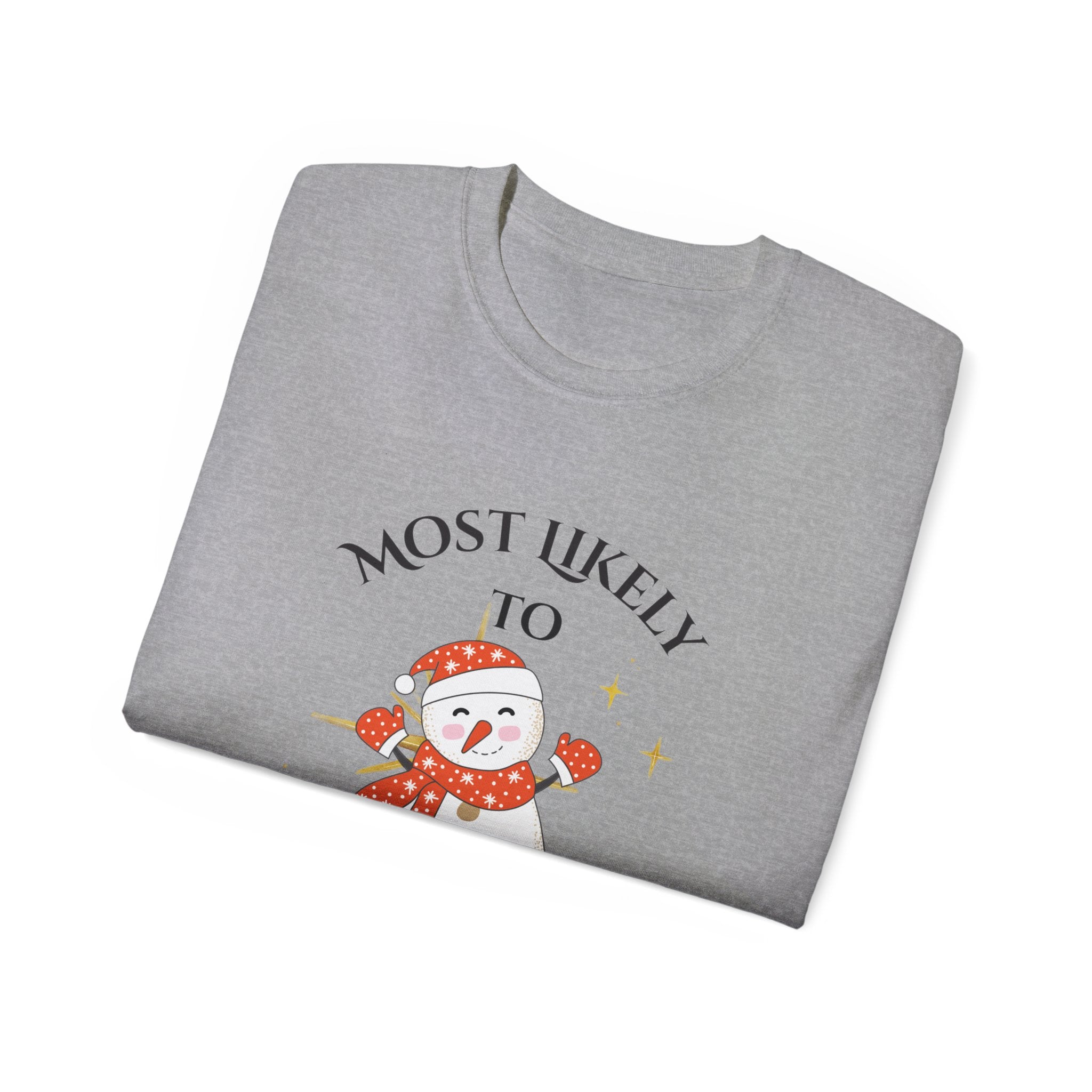 Most Likely to Eat Dessert Before Dinner Tee, Funny Christmas T-Shirt, Holiday Gift, Unisex Cotton Shirt, Snowman Graphic Tee, Festive [...]