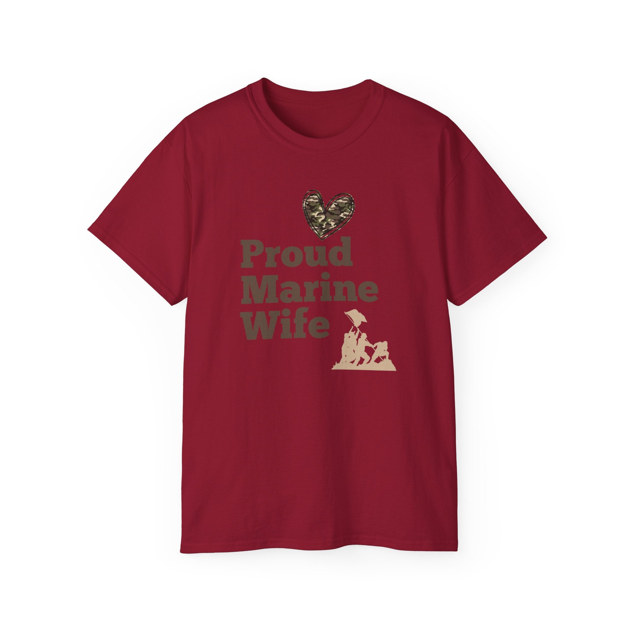 Proud Marine Wife T-Shirt — Camouflage Heart & Marine Family Tee