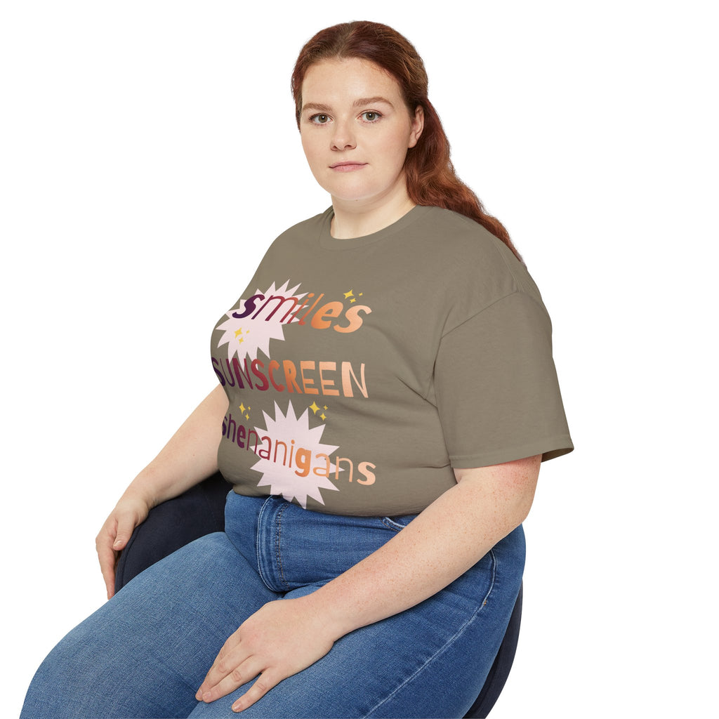 Smiles Sunscreen Shenanigans Tee — Fun Summer Beach Shirt