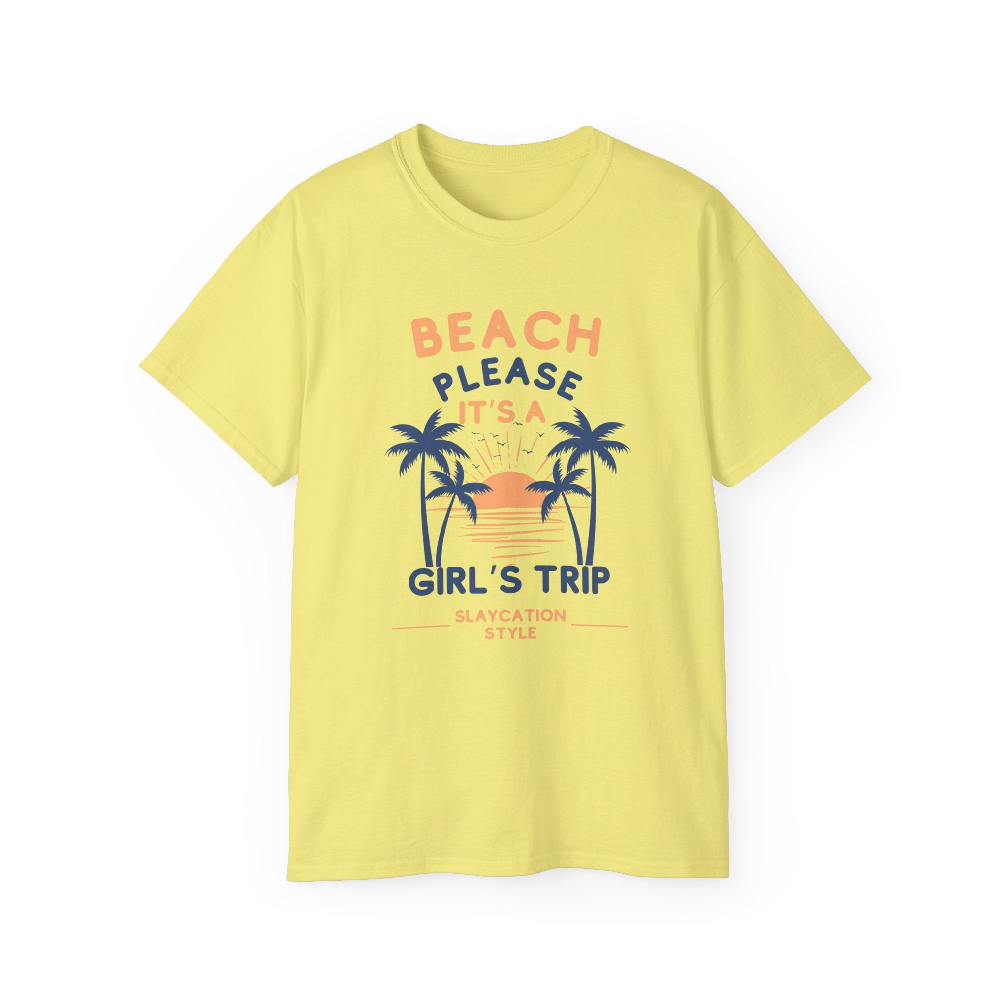 Beach Please It's a Girl's Trip Tee — Tropical Palm Sunset Vacation Shirt