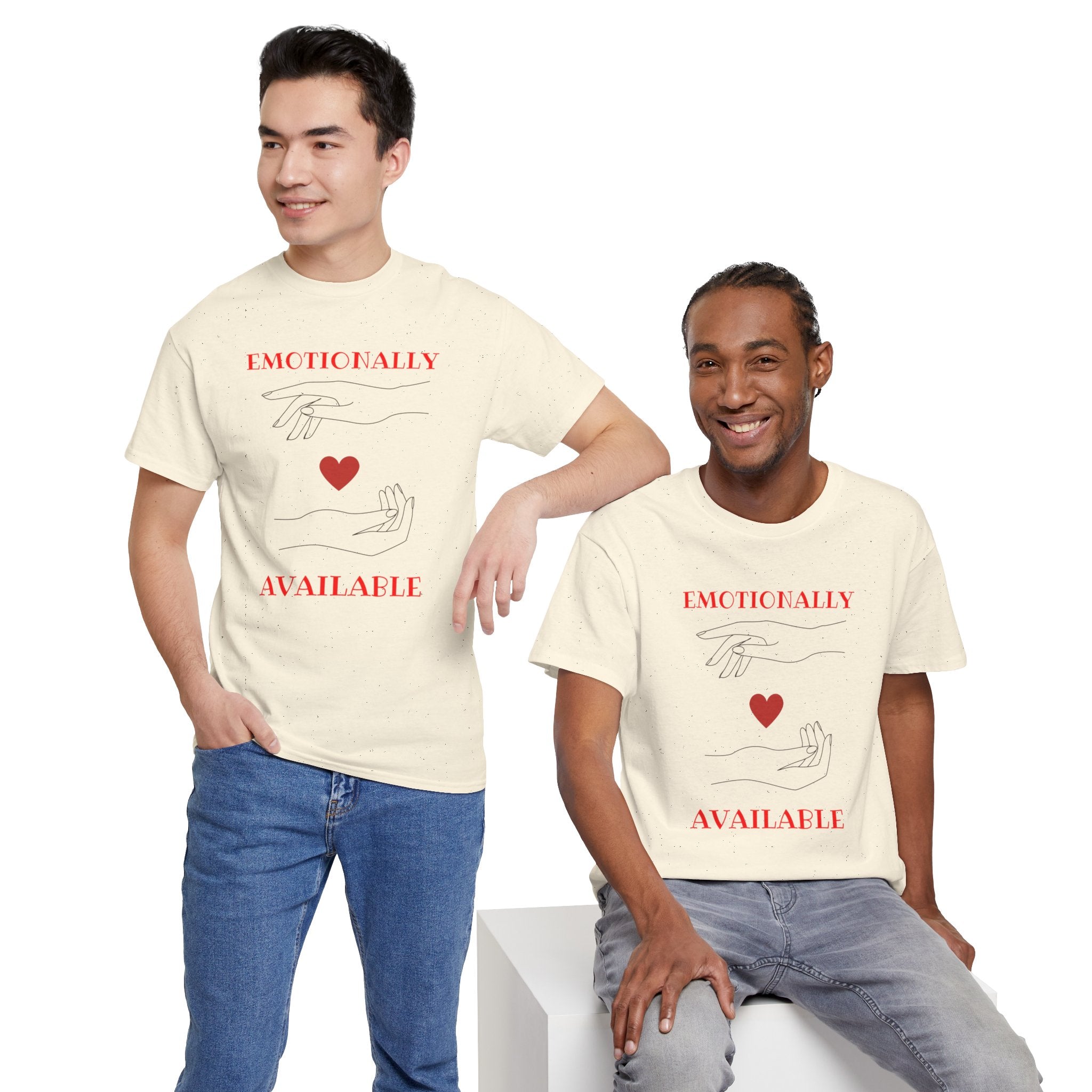 T-Shirt — "Emotionally Available" Minimal Heart Line Art Tee