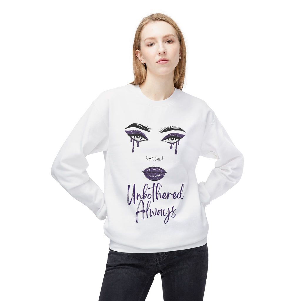 Unbothered Always Crewneck Sweatshirt — Glam Dripping Makeup Graphic