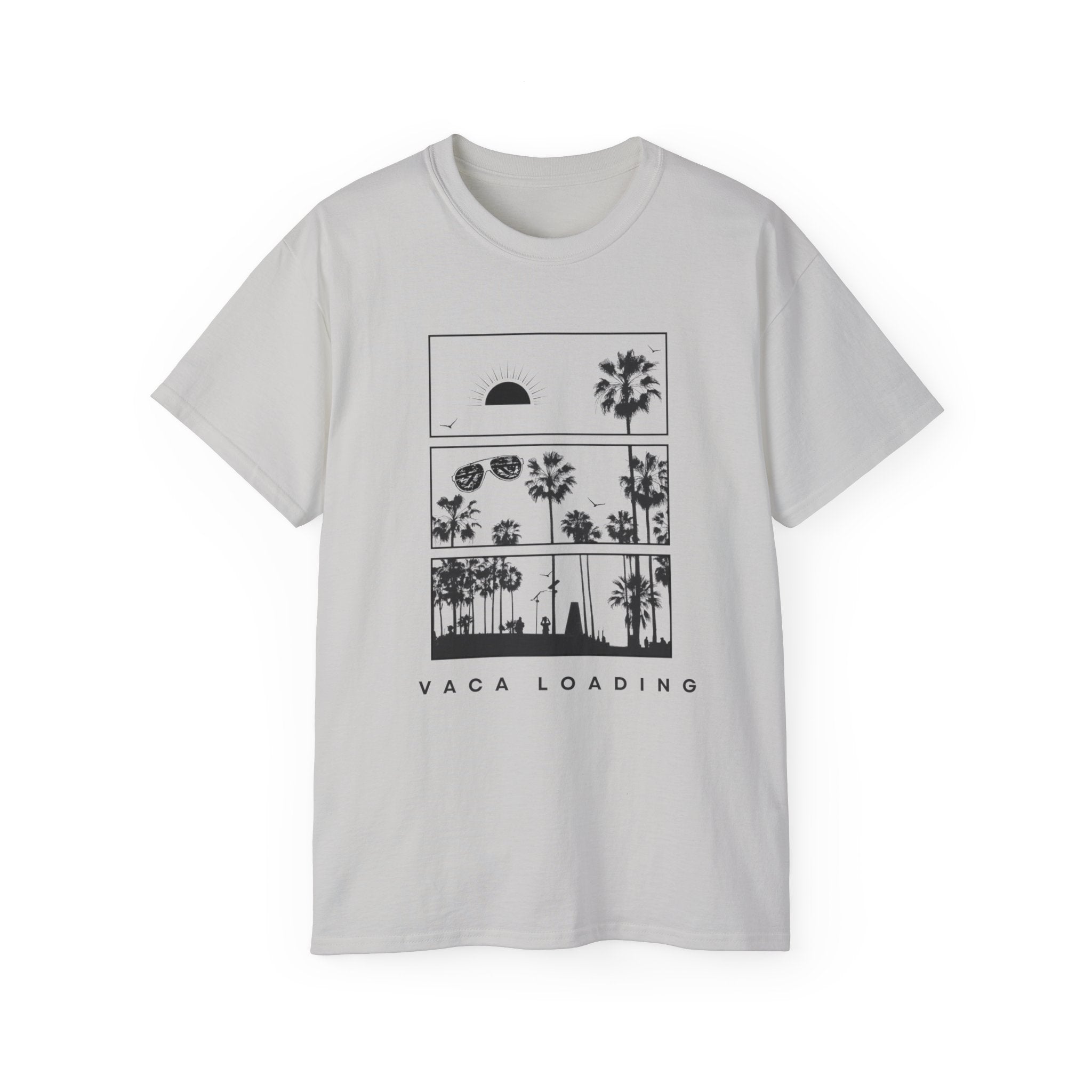 Vacation Loading T‑Shirt — Retro Palm & Sunset Graphic Tee