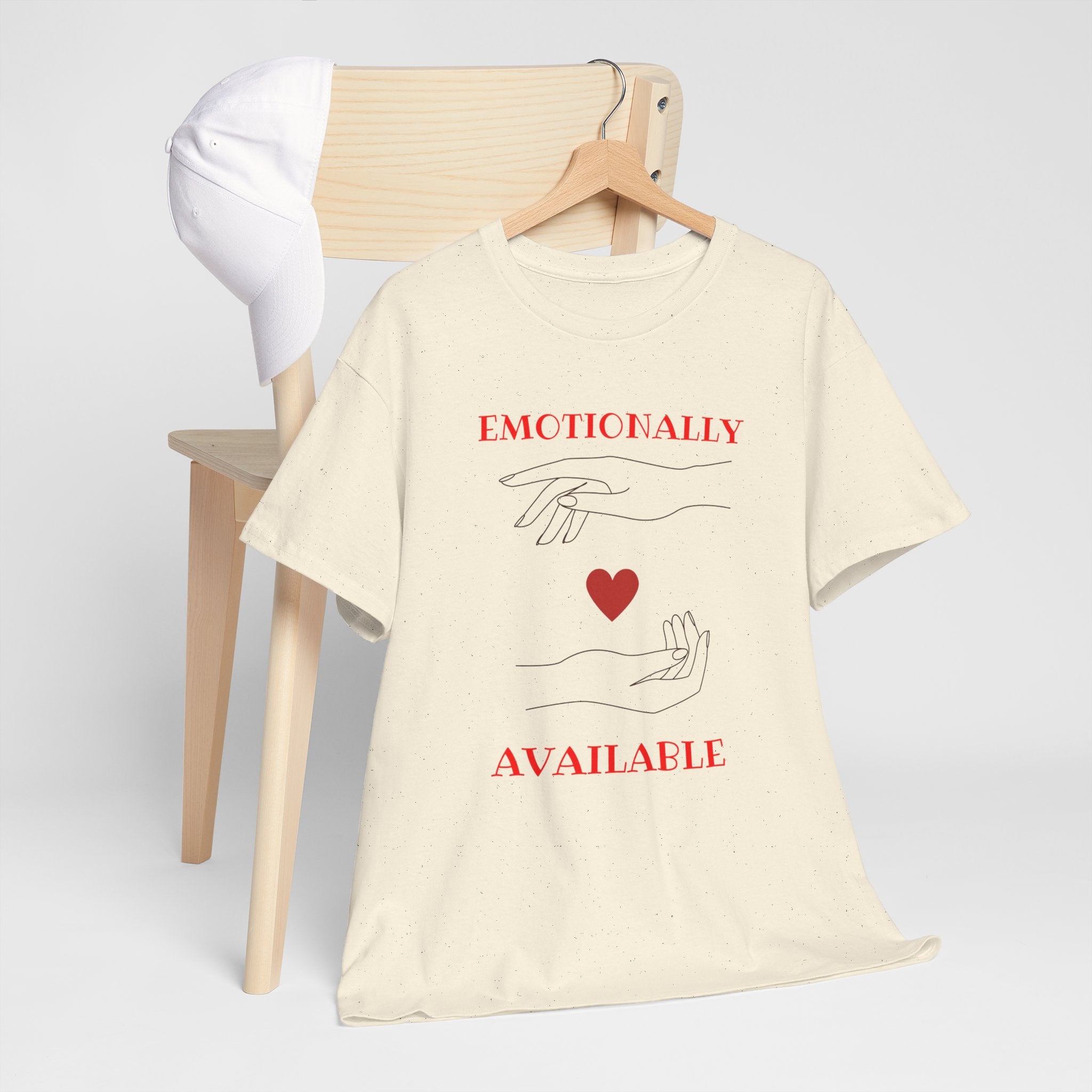T-Shirt — "Emotionally Available" Minimal Heart Line Art Tee