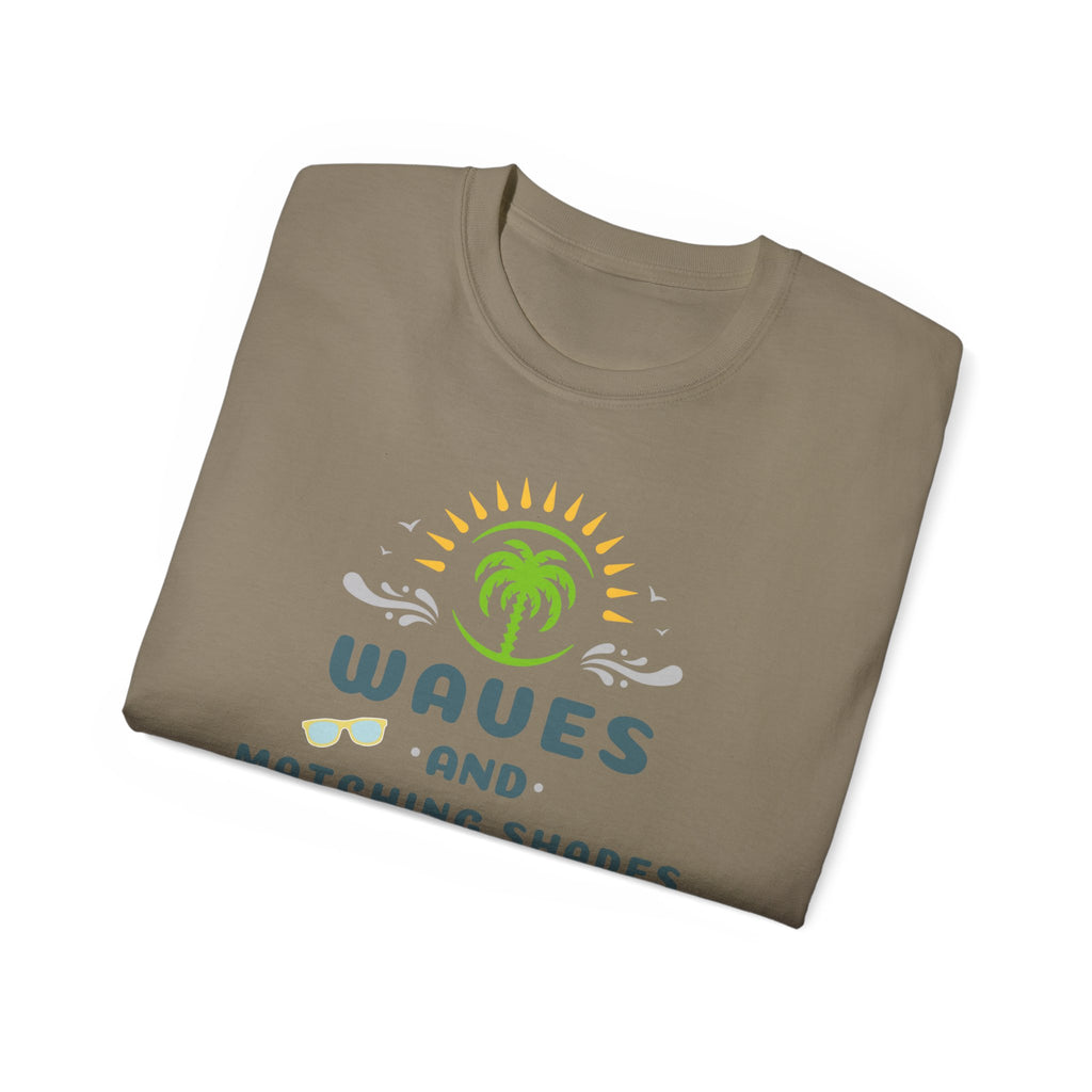 Waves and Matching Shades Tee — Retro Palm Beach Graphic T-Shirt