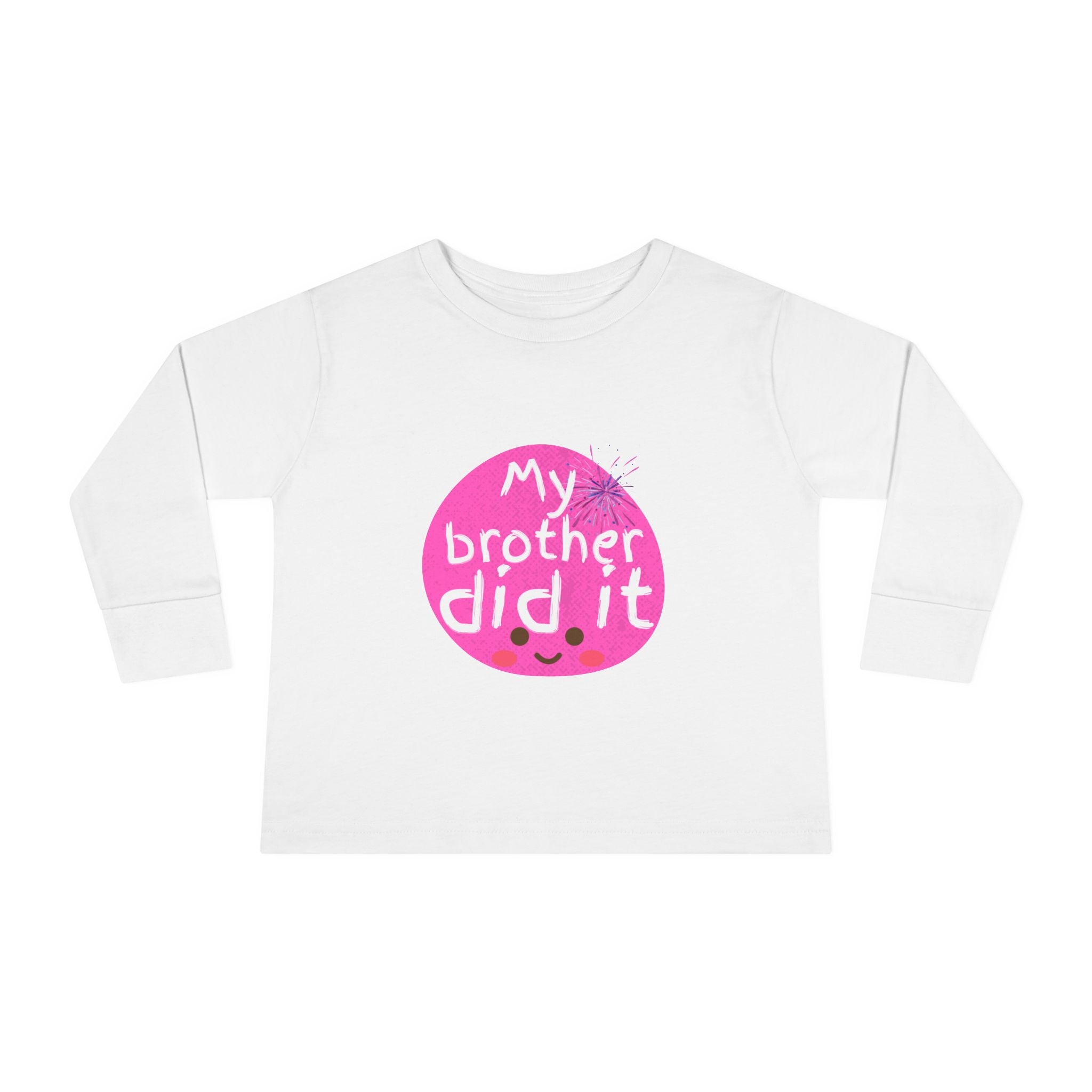 Toddler Long Sleeve Tee — "My Brother Did It" Cute Pink Kids Shirt