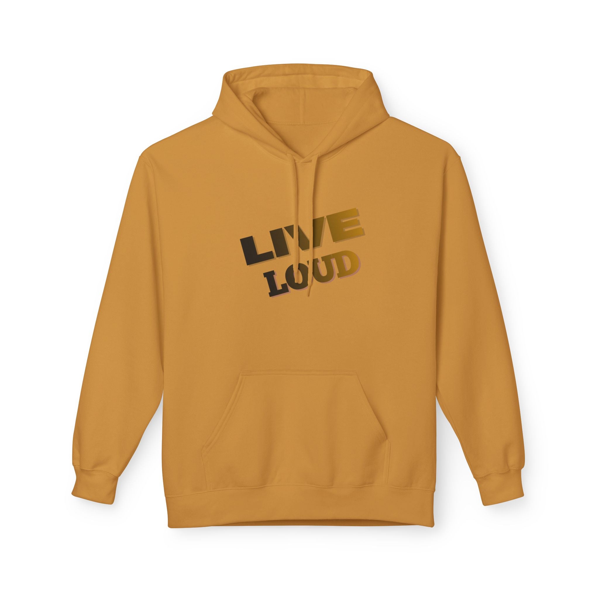 Live Loud Hoodie — Bold Diagonal Text Graphic Pullover