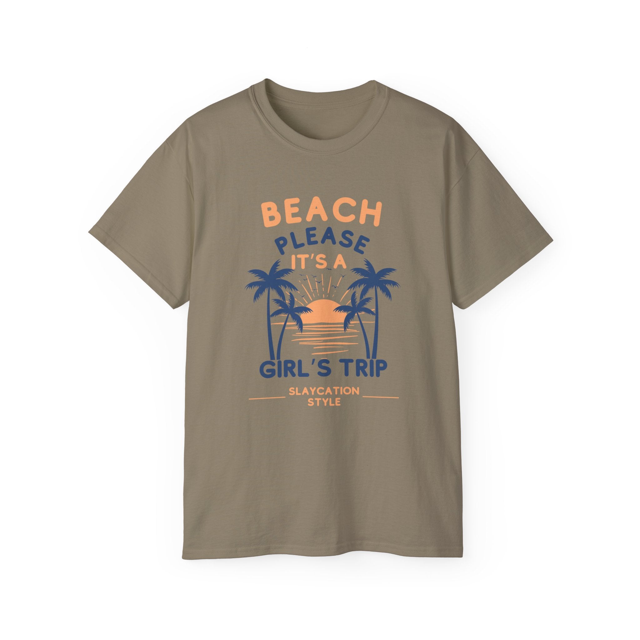 Beach Please It's a Girl's Trip Tee — Tropical Palm Sunset Vacation Shirt