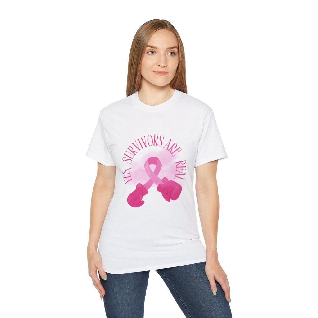 Breast Cancer Survivors Are Real T-Shirt — Pink Ribbon Boxing Gloves Tee
