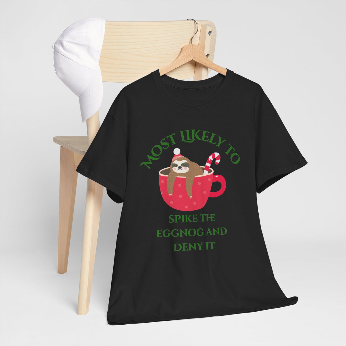 Most Likely to Spike the Eggnog and Deny It Christmas Sloth T-Shirt