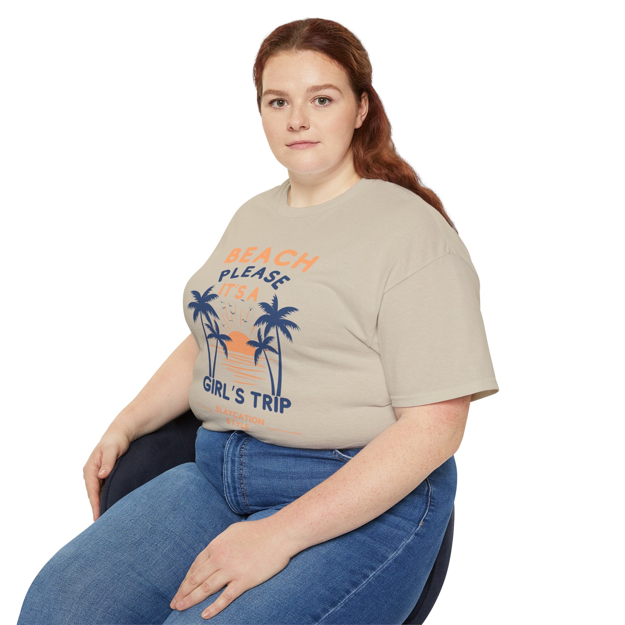 Beach Please It's a Girl's Trip Tee — Tropical Palm Sunset Vacation Shirt