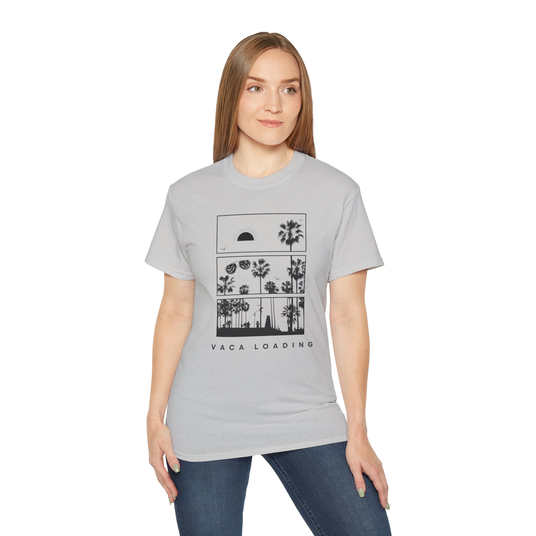 Vacation Loading T‑Shirt — Retro Palm & Sunset Graphic Tee