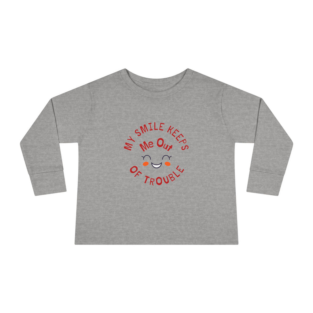 My smile keeps me out of trouble Toddler Long Sleeve Tee