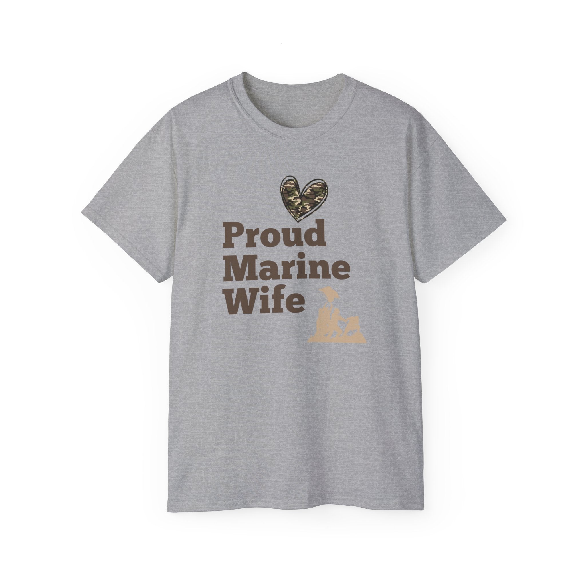Proud Marine Wife T-Shirt — Camouflage Heart & Marine Family Tee