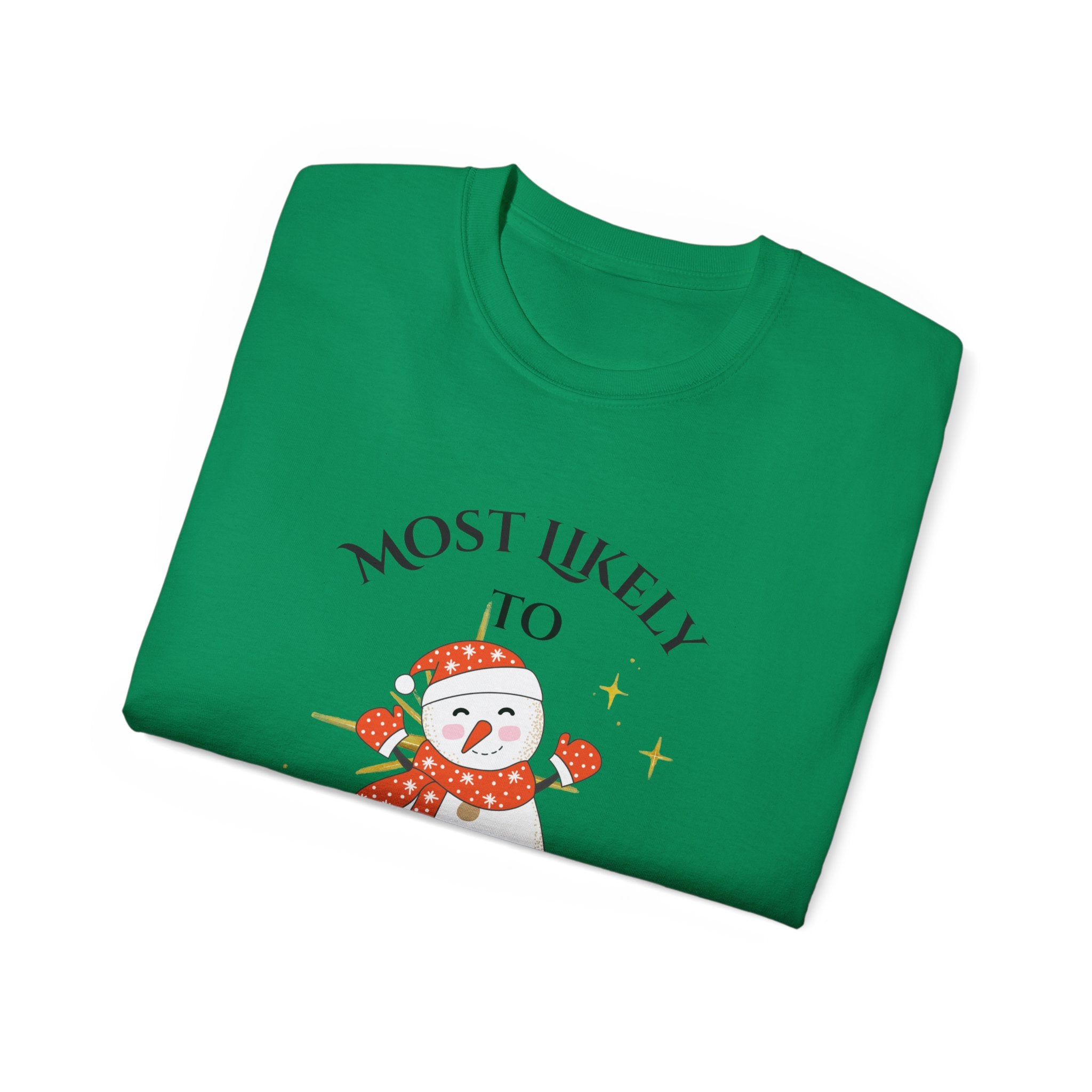 Most Likely to Eat Dessert Before Dinner Tee, Funny Christmas T-Shirt, Holiday Gift, Unisex Cotton Shirt, Snowman Graphic Tee, Festive [...]