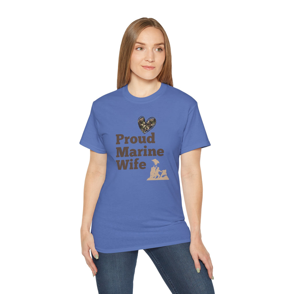 Proud Marine Wife T-Shirt — Camouflage Heart & Marine Family Tee