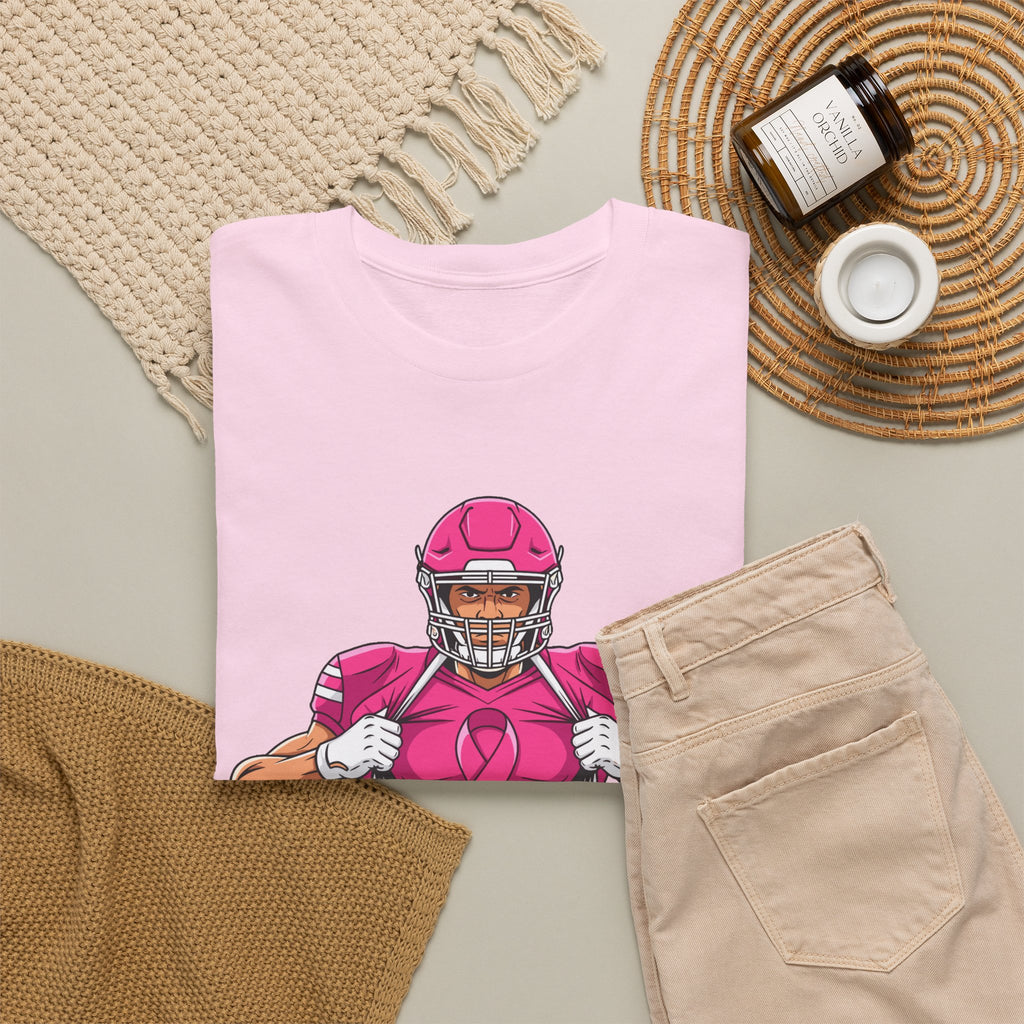 Football Player Revealing Pink Ribbon Tee — Breast Cancer Awareness Sports Shirt