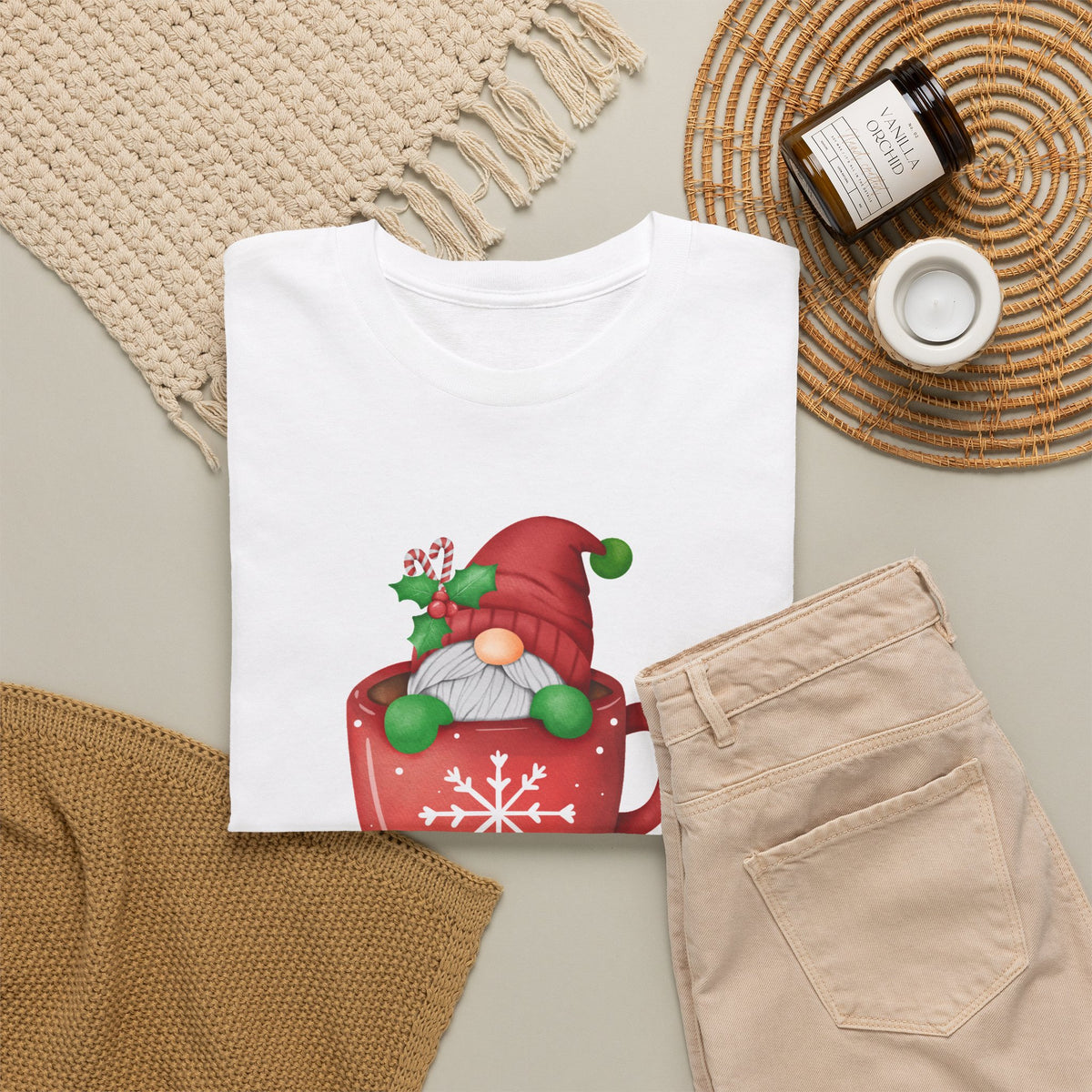 Merry Christmas Gnome in Mug Graphic T-Shirt
