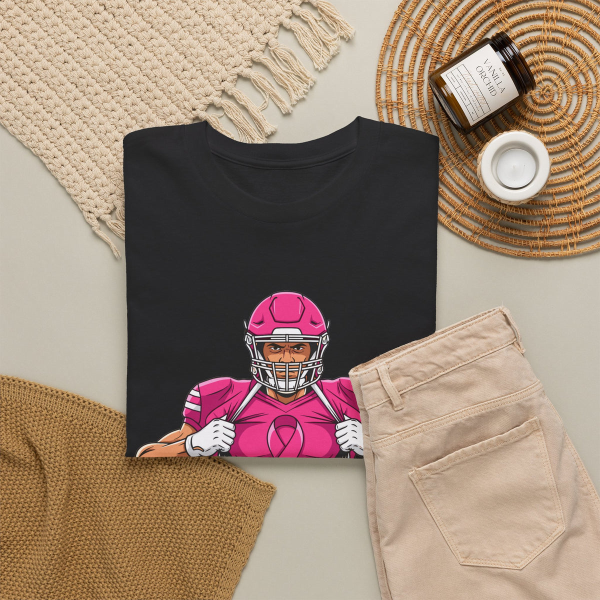 Football Player Revealing Pink Ribbon Tee — Breast Cancer Awareness Sports Shirt