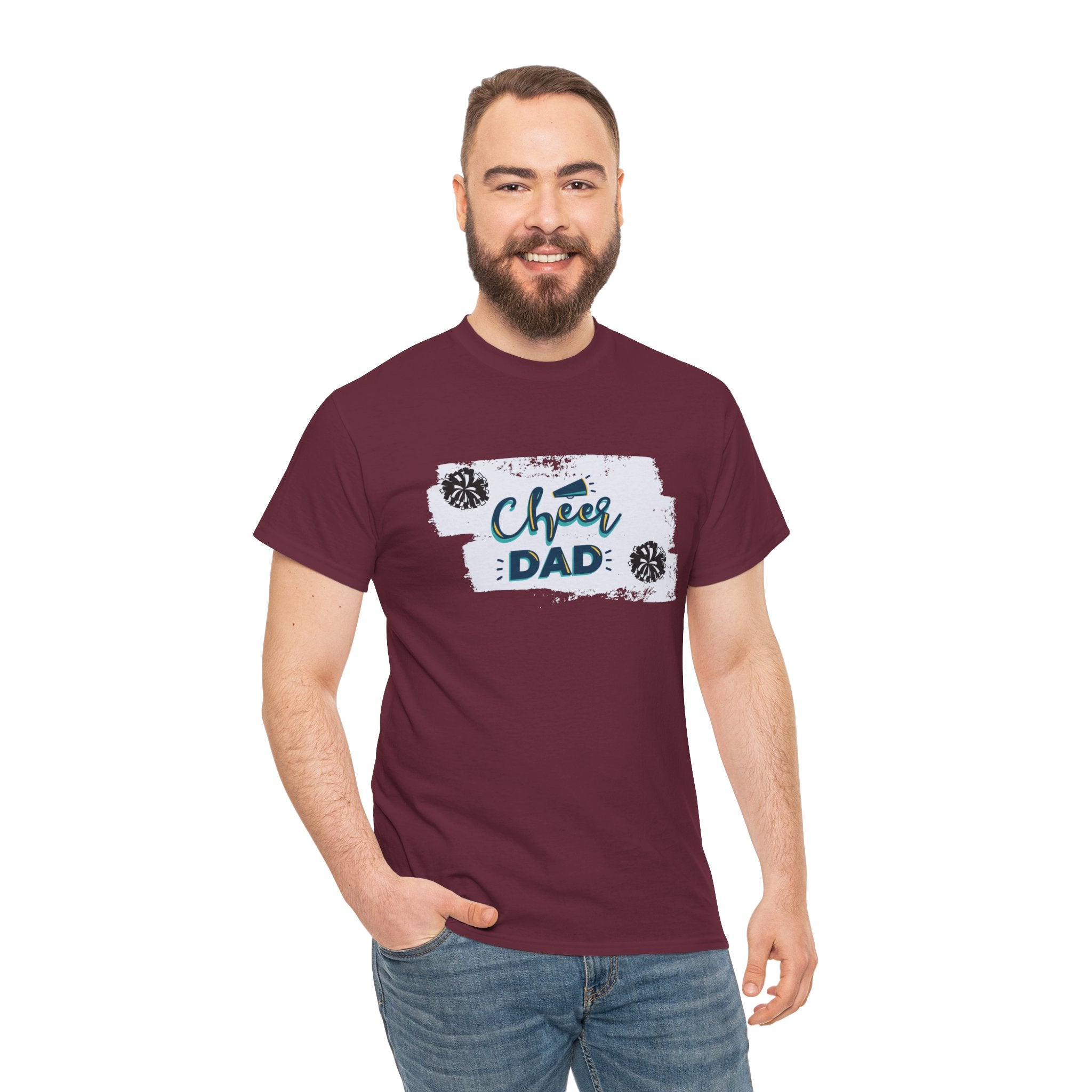 Cheer Dad T-Shirt — Cheerleading Dad Tee with Pom-Poms, Father's Day Gift