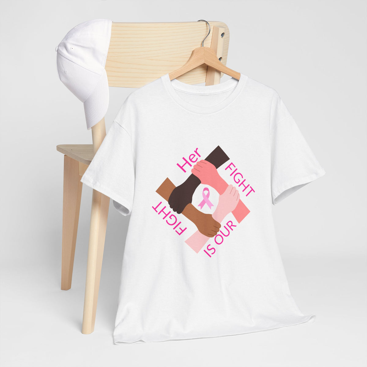 Breast Cancer Awareness Tee —Front of Tee “Our Fight Is Her Fight” and Back of Tee-Pink Ribbon "Sisters in The Fight" Support Shirt