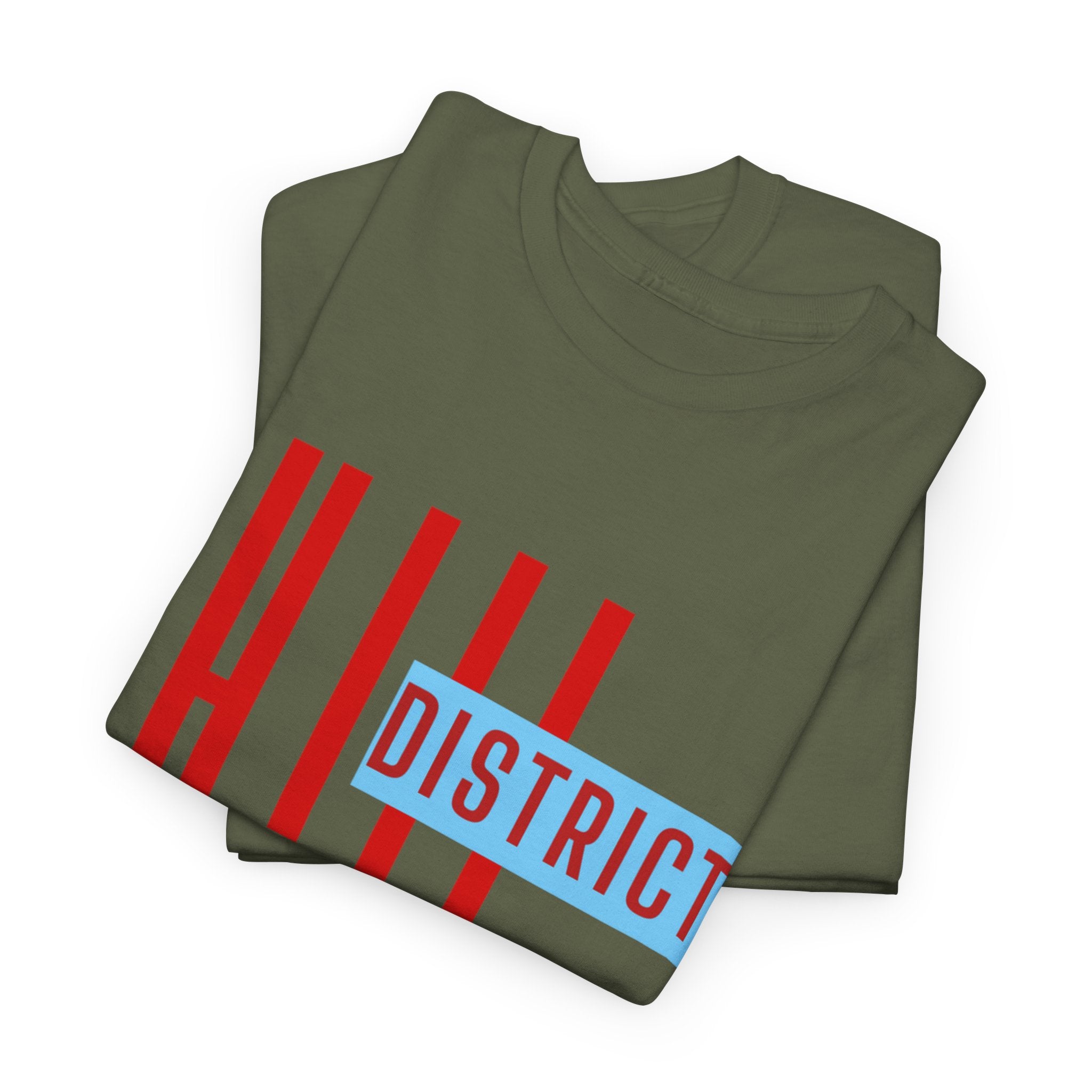 Hill District T-Shirt — Retro Red & Blue 'DISTRICT' Graphic Tee