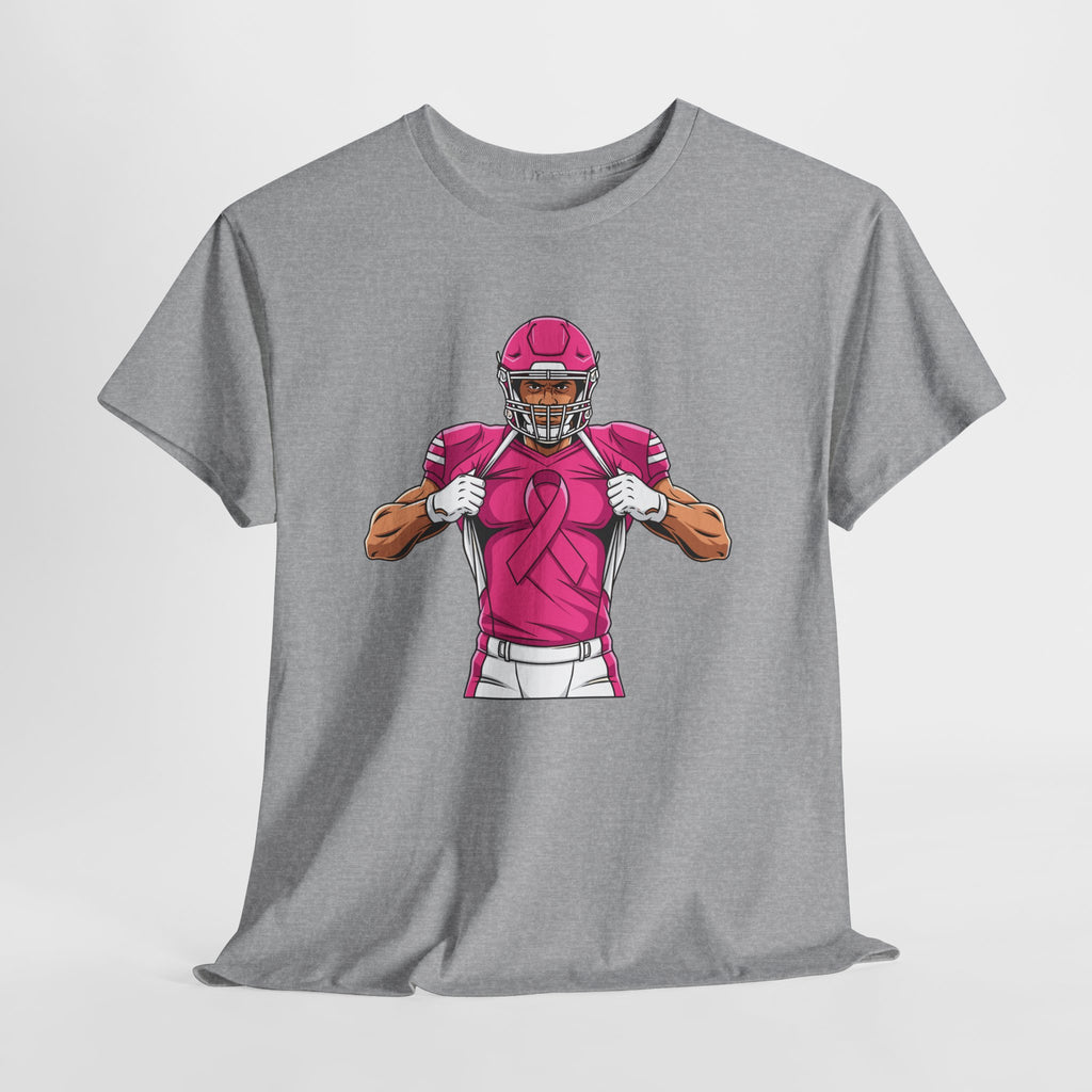 Football Player Revealing Pink Ribbon Tee — Breast Cancer Awareness Sports Shirt