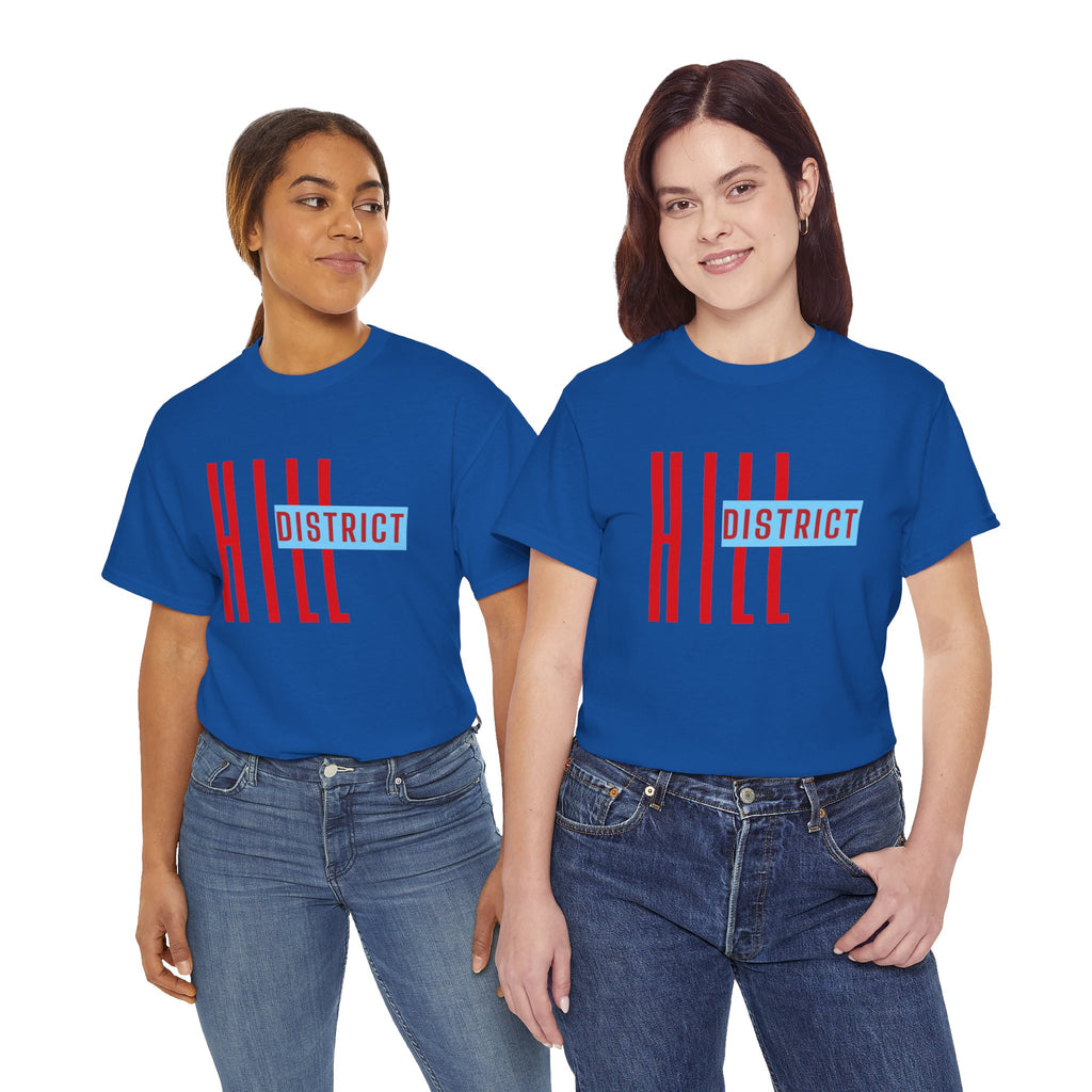 Hill District T-Shirt — Retro Red & Blue 'DISTRICT' Graphic Tee