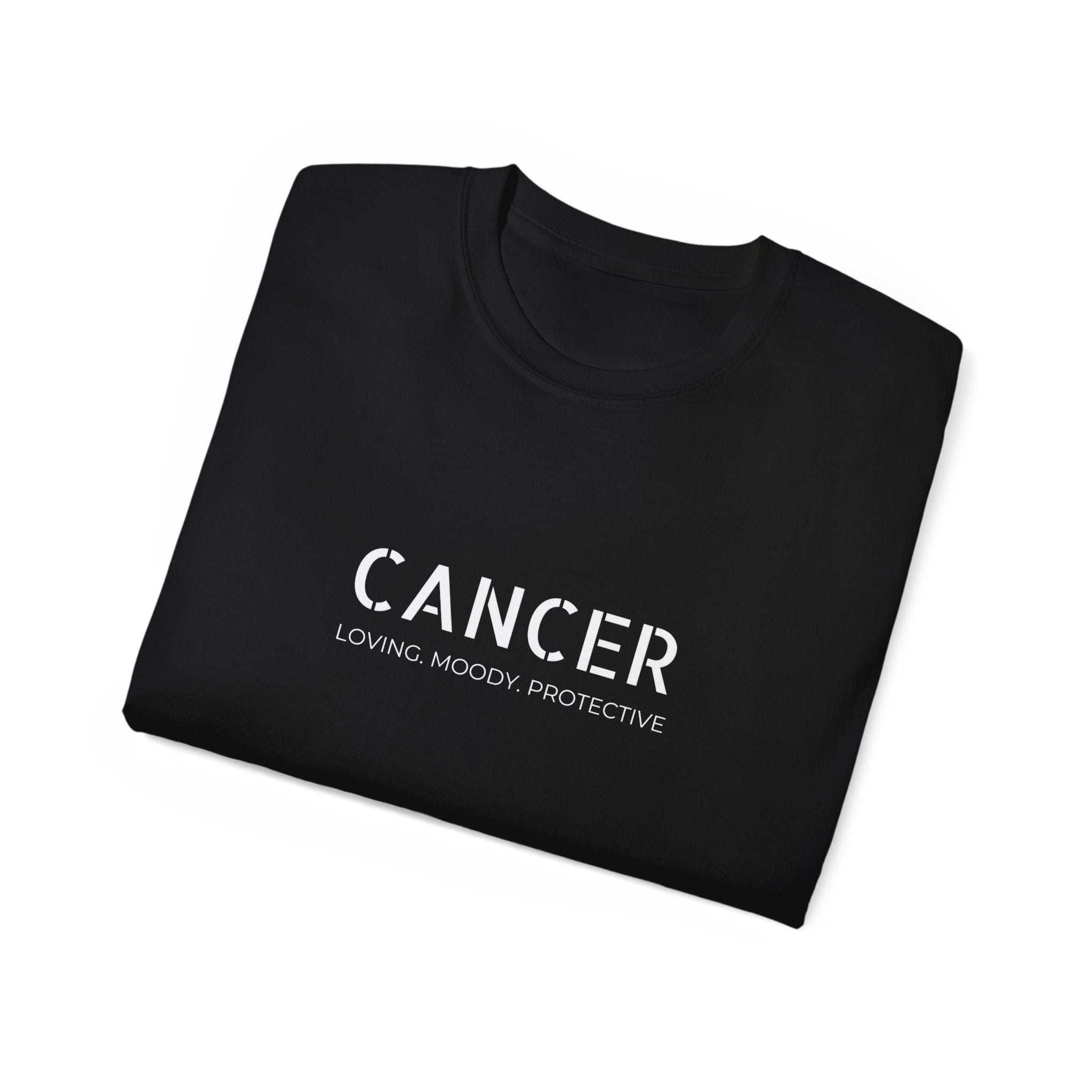 Cancer Zodiac Tee — "Loving. Moody. Protective." Astrological Birthsign T-Shirt
