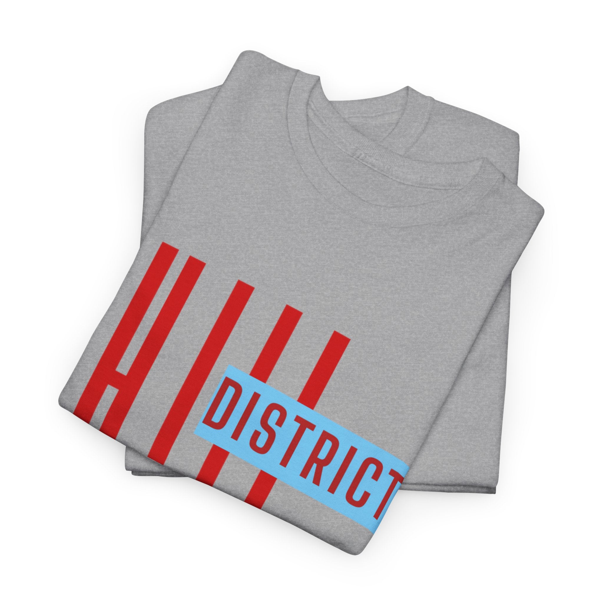 Hill District T-Shirt — Retro Red & Blue 'DISTRICT' Graphic Tee