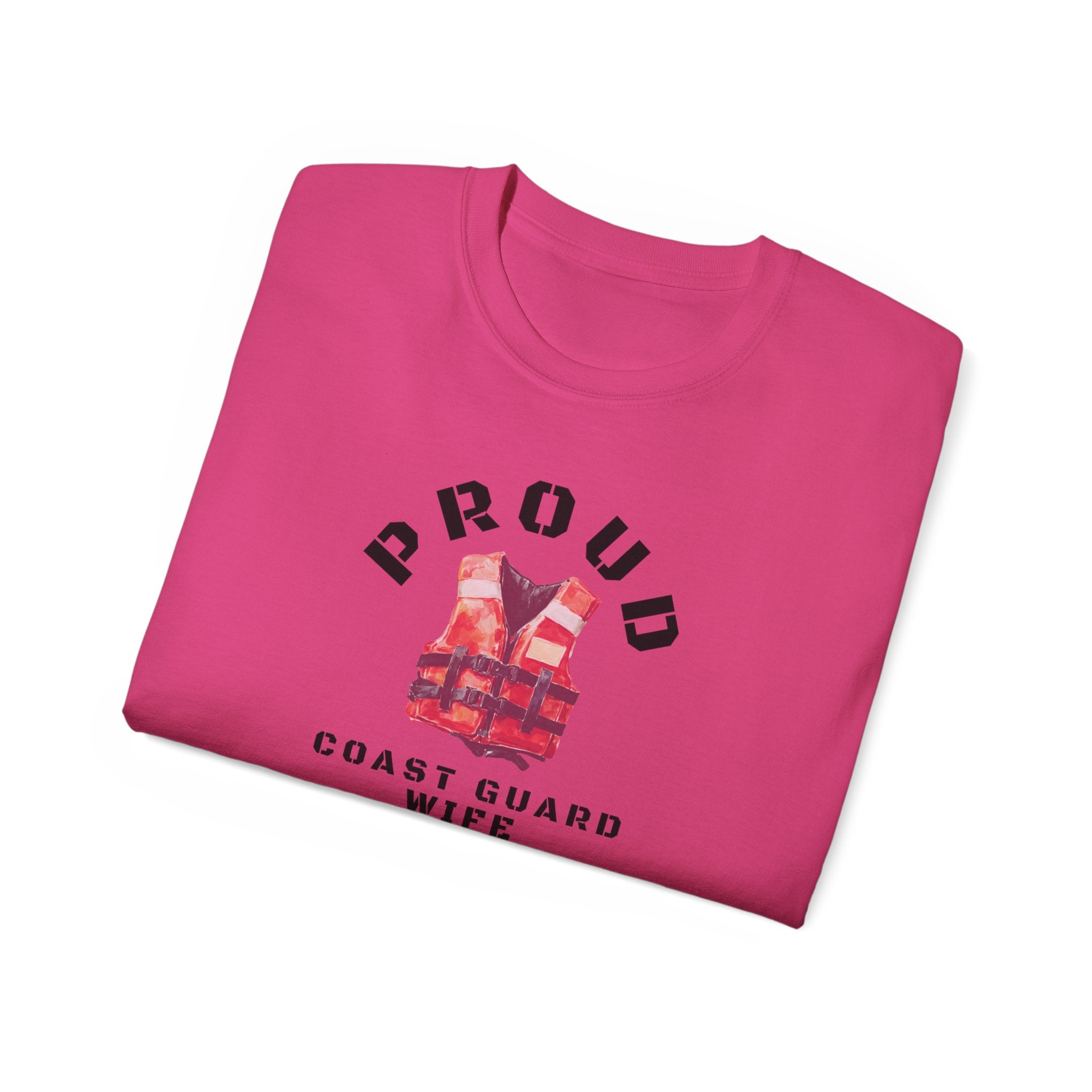 Proud Coast Guard Wife T-Shirt — Life Vest Graphic Tee for Military Spouses