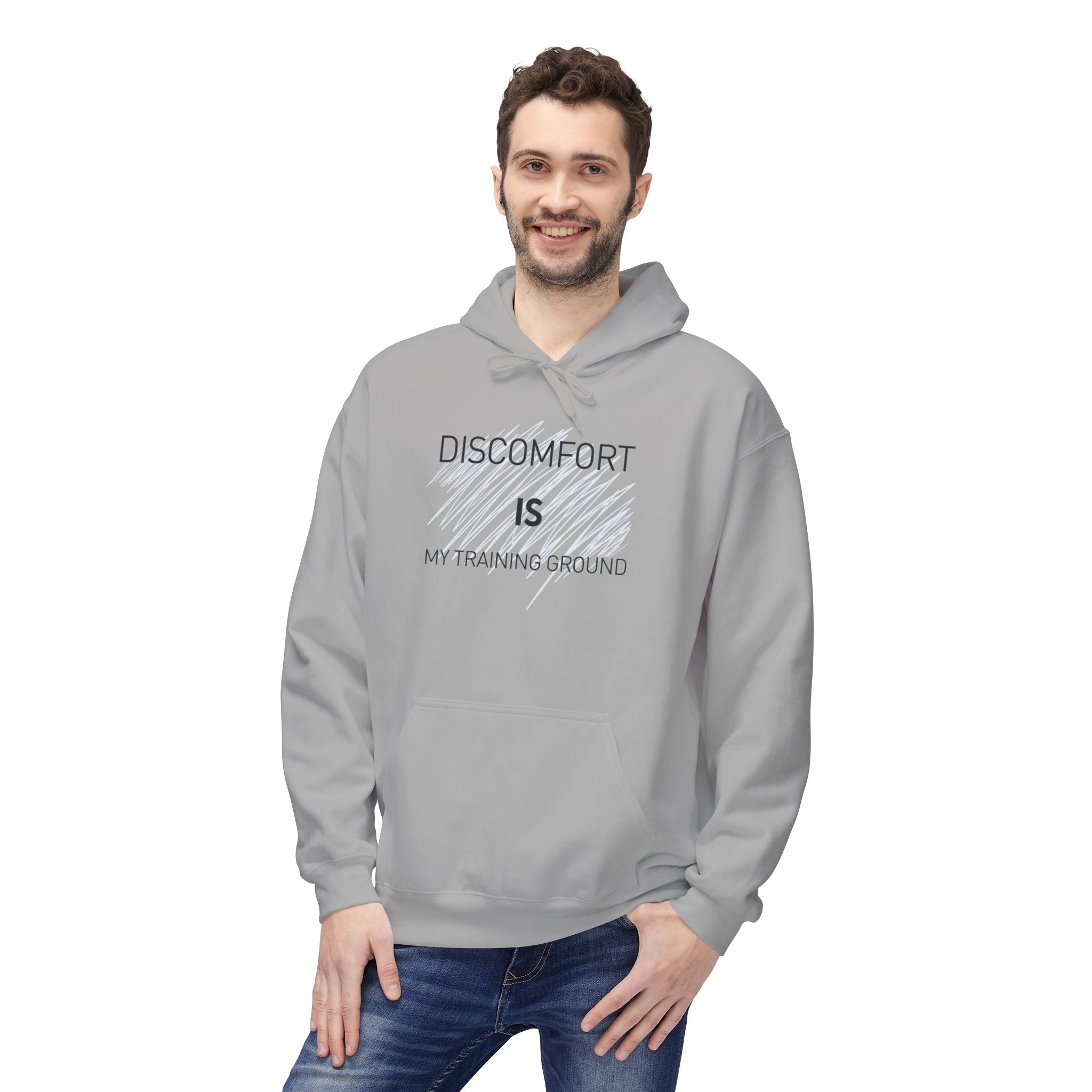 Hoodie — "Discomfort Is My Training Ground" Motivational Fitness Pullover
